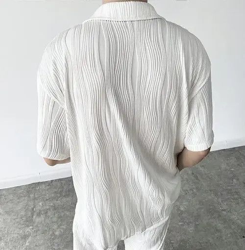 Japanese Brand Korean fashion white wave pleats short sleeve shirt jacket Size US L / EU 52-54 / 3 - 6 Thumbnail