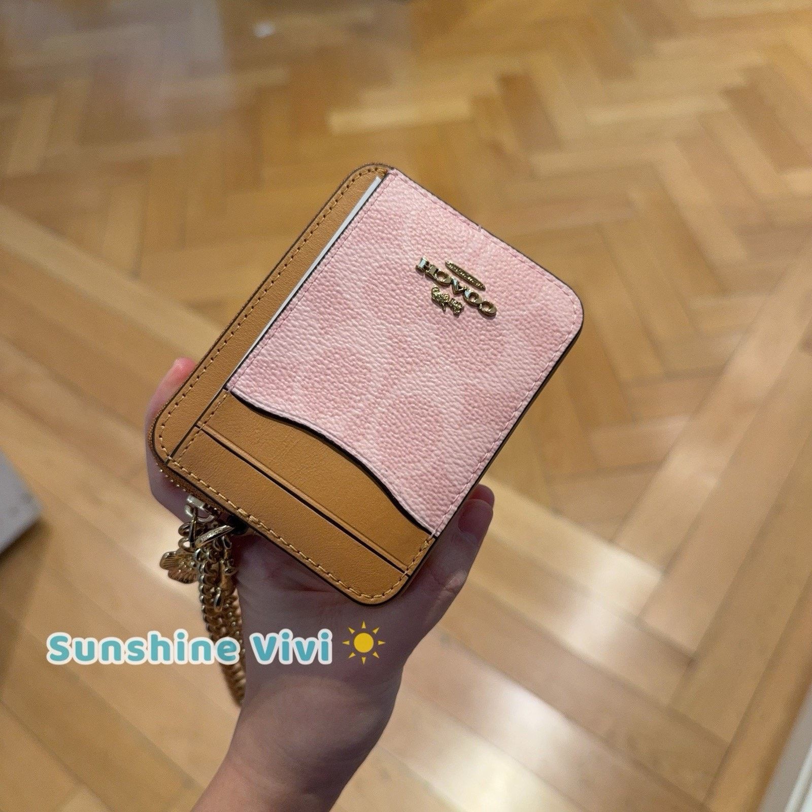 Coach NWT Coach Zip Card Case With Charm Gold/Powder Pink CEC50 Size ONE SIZE - 6 Thumbnail