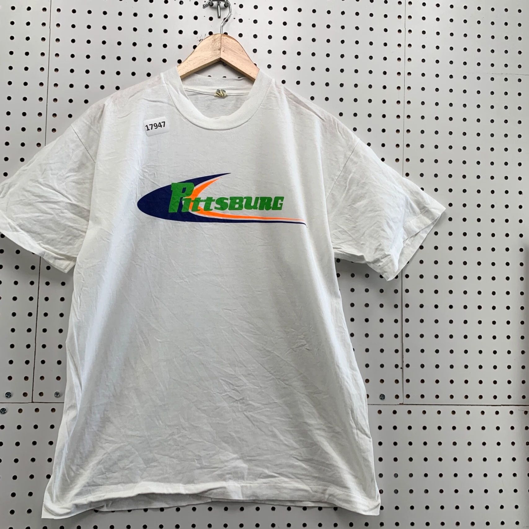 Vintage VINTAGE Screen Stars 80s Pittsburgh T-Shirt Adult Large Short Sleeve White Single Stitch Mens Size US L / EU 52-54 / 3 - 4 Thumbnail