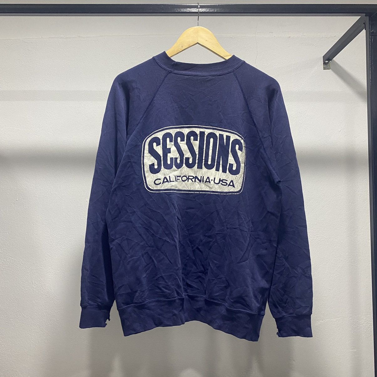 Sessions × Shorty's Skateboards × Vintage Rare💥 Vintage 80s Sessions Skate Distress Sweater Rayon Size US L / EU 52-54 / 3 - 2 Thumbnail