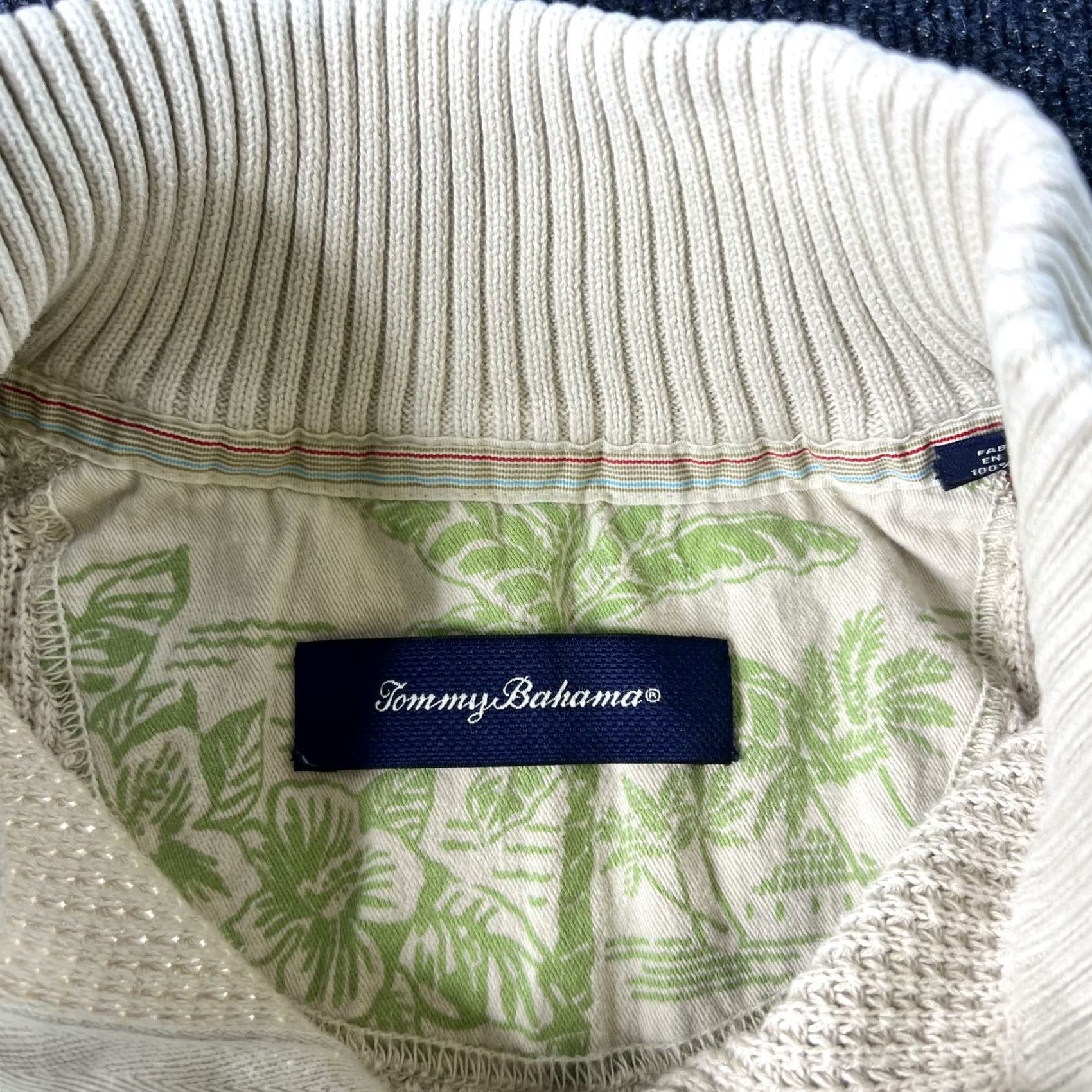 Tommy Bahama Tommy Bahama Sweater Mens L Beige Textured Cotton Half Zip Pullover Knit Size US L / EU 52-54 / 3 - 2 Thumbnail