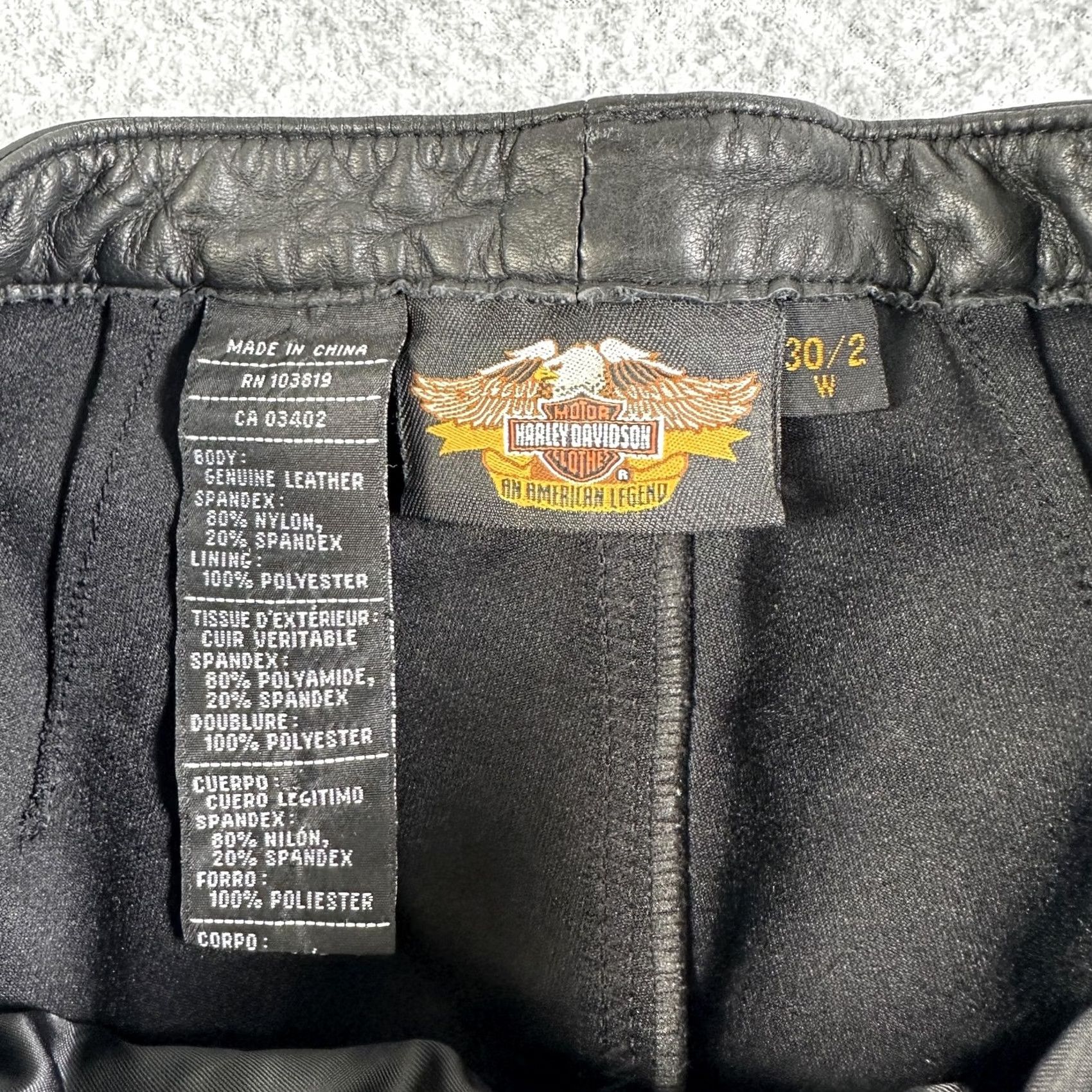 Harley Davidson VINTAGE Harley-Davidson Leather Nylon Pants Womens 30/2 Black Lined Stretch Biker Riding Size 30" / US 8 / IT 44 - 3 Thumbnail