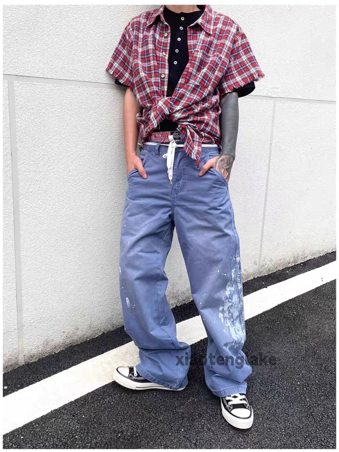 Designer Unisex washed faded cleanfit yuppie loose hiphop pants Size US 34 / EU 50 - 1 Thumbnail