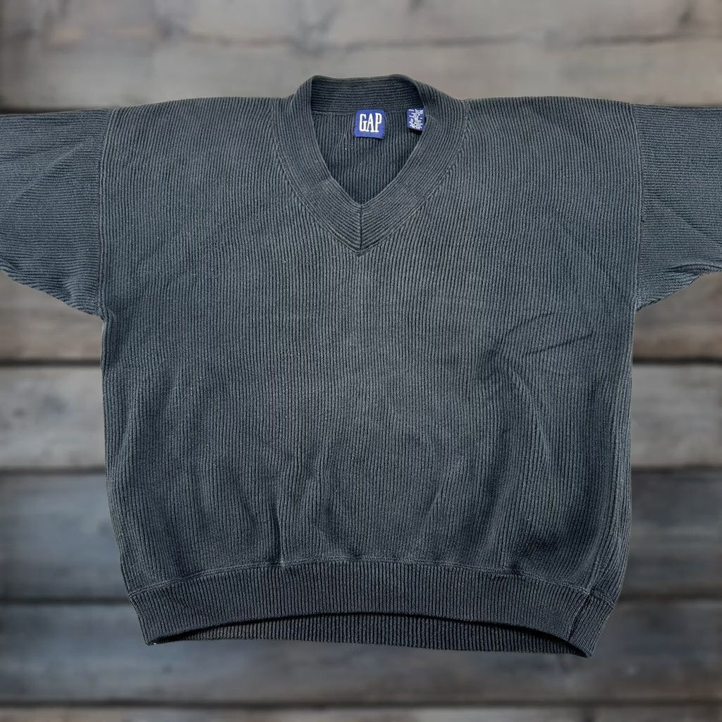 Gap VINTAGE Gap Sweater Mens Large Black Pullover V Neck Ribbed Knit Cotton 90s Mens Size US L / EU 52-54 / 3 - 1 Thumbnail