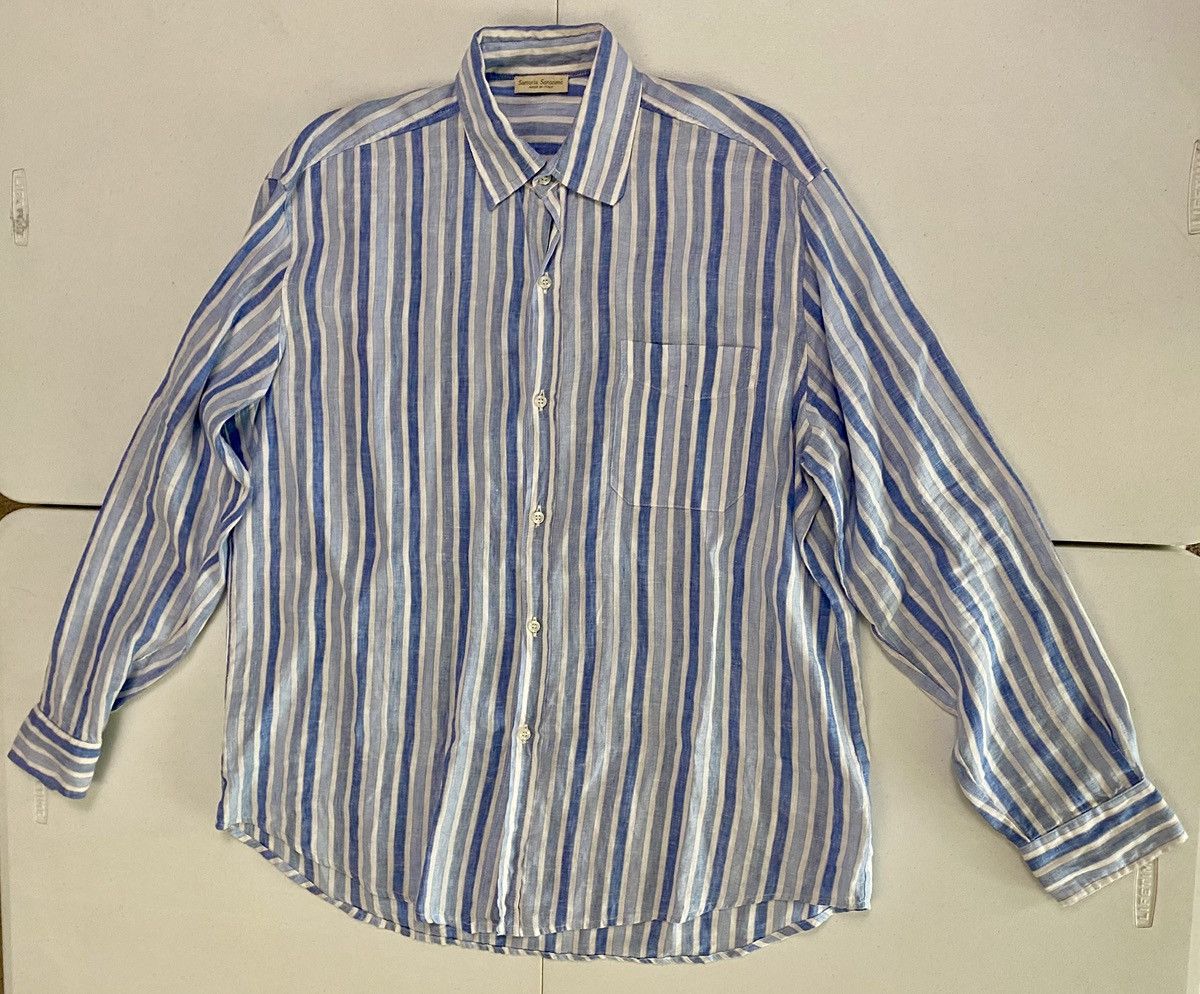 Other Sartoria Saracena Blue Beach Striped 100% Italian Linen XL Size US XL / EU 56 / 4 - 1 Thumbnail