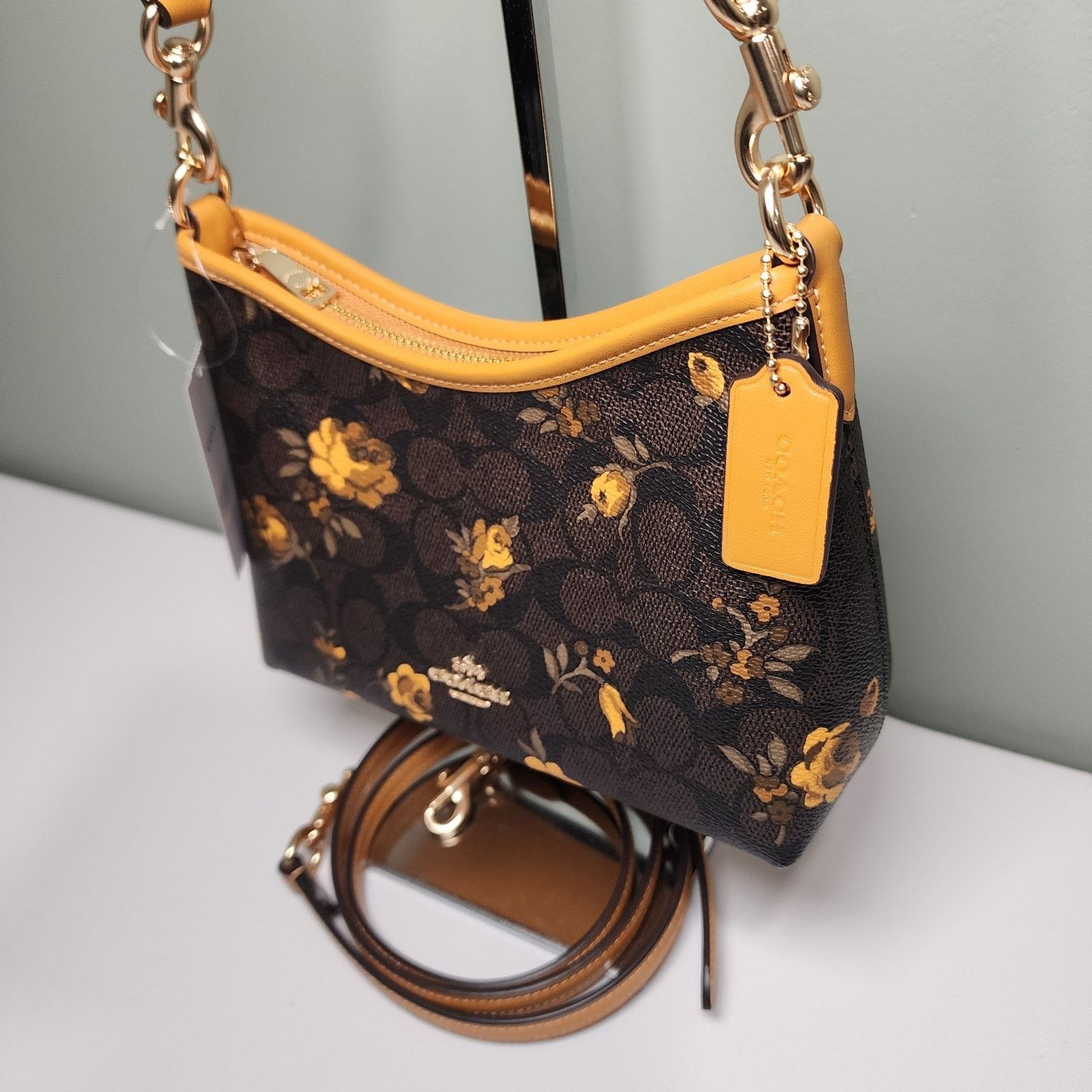 Coach Coach CCF17 Laurel Small Shoulder Floral Walnut/Yellow V2 Size ONE SIZE - 4 Thumbnail