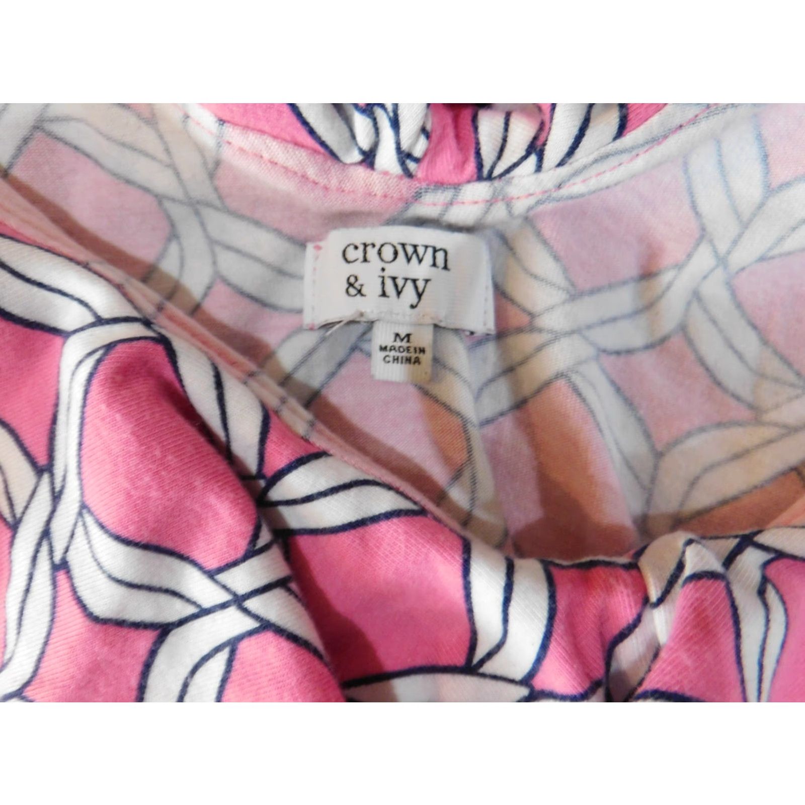 Vintage Crown & Ivy Dress A-Line Shirt Dress Sundress Cotton Pink Womens M Knee Length Casual Floral Pattern Plaid Sleeveless Crew Neck Zip Stretch Straps Size M / US 6-8 / IT 42-44 - 4 Thumbnail