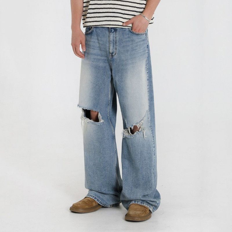 Japanese Brand × Jean Retro loose straight leg casual ripped jeans Size US 32 / EU 48 - 1 Thumbnail
