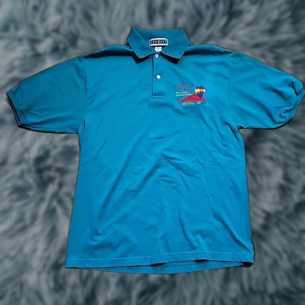 Jerzees VINTAGE Jerzees Polo Men M Green Embroidered Logo Rock Balloon Adventures Polo Shirt Size US M / EU 48-50 / 2 - 1 Thumbnail