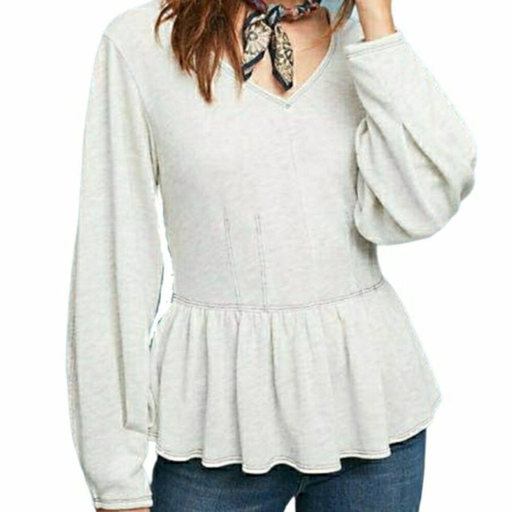Other Eri + Ali Heather Gray Peplum V-Neck Sweatshirt Size L Size L / US 10 / IT 46 - 1 Thumbnail