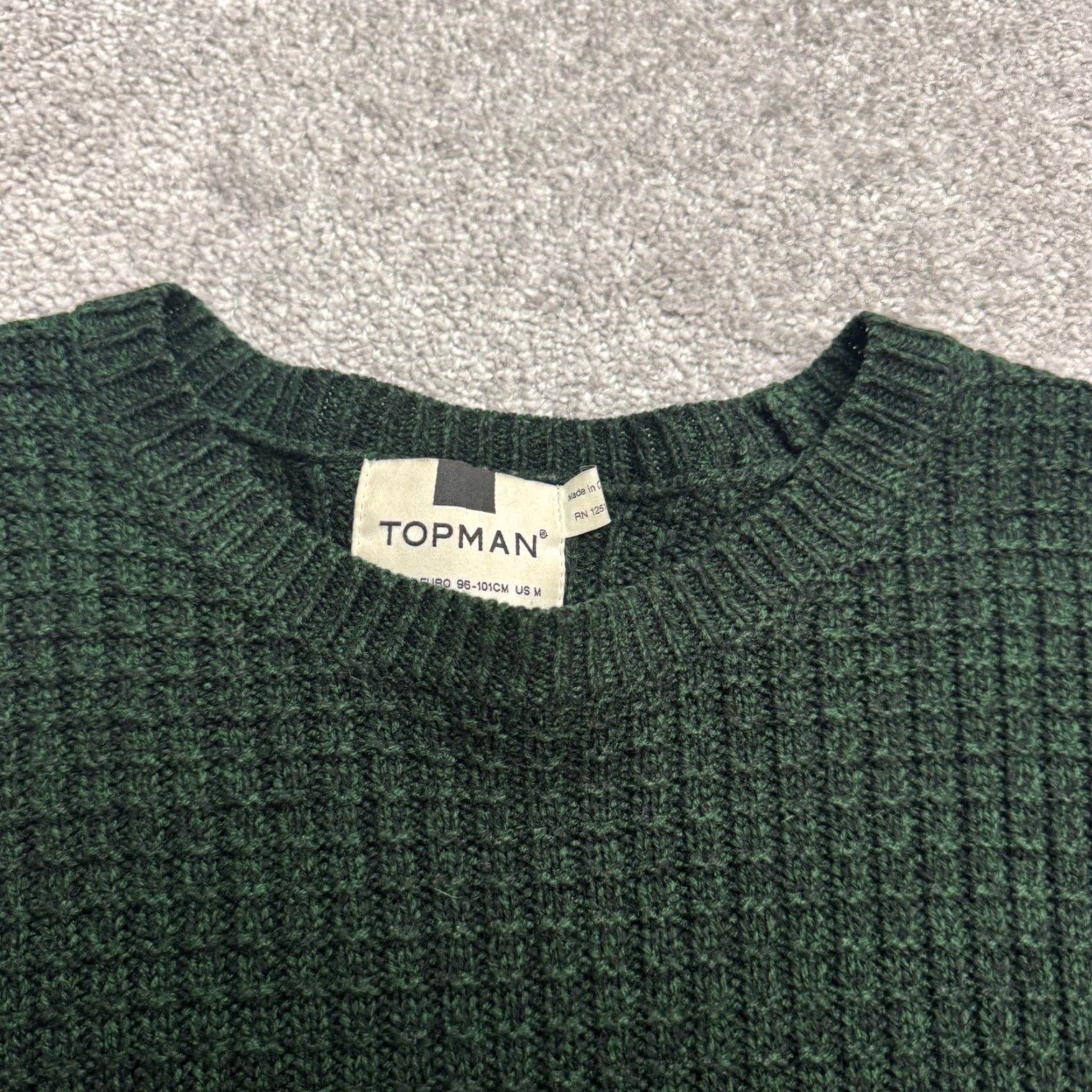 Topman Topman Waffle-Knit Pullover Sweater Mens M Dark Green Crew Neck Acrylic Regular Knit Shirt Size US M / EU 48-50 / 2 - 4 Thumbnail