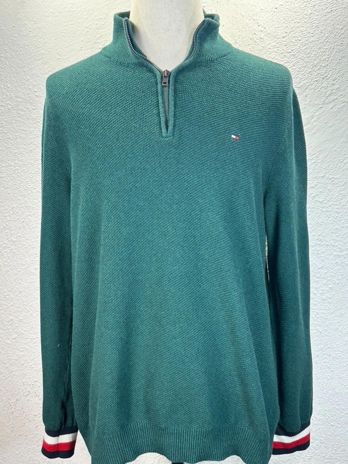 Tommy Hilfiger Tommy Hilfiger Men's Large Green 1/4 Zip Heavy Pullover Size US L / EU 52-54 / 3 - 1 Thumbnail