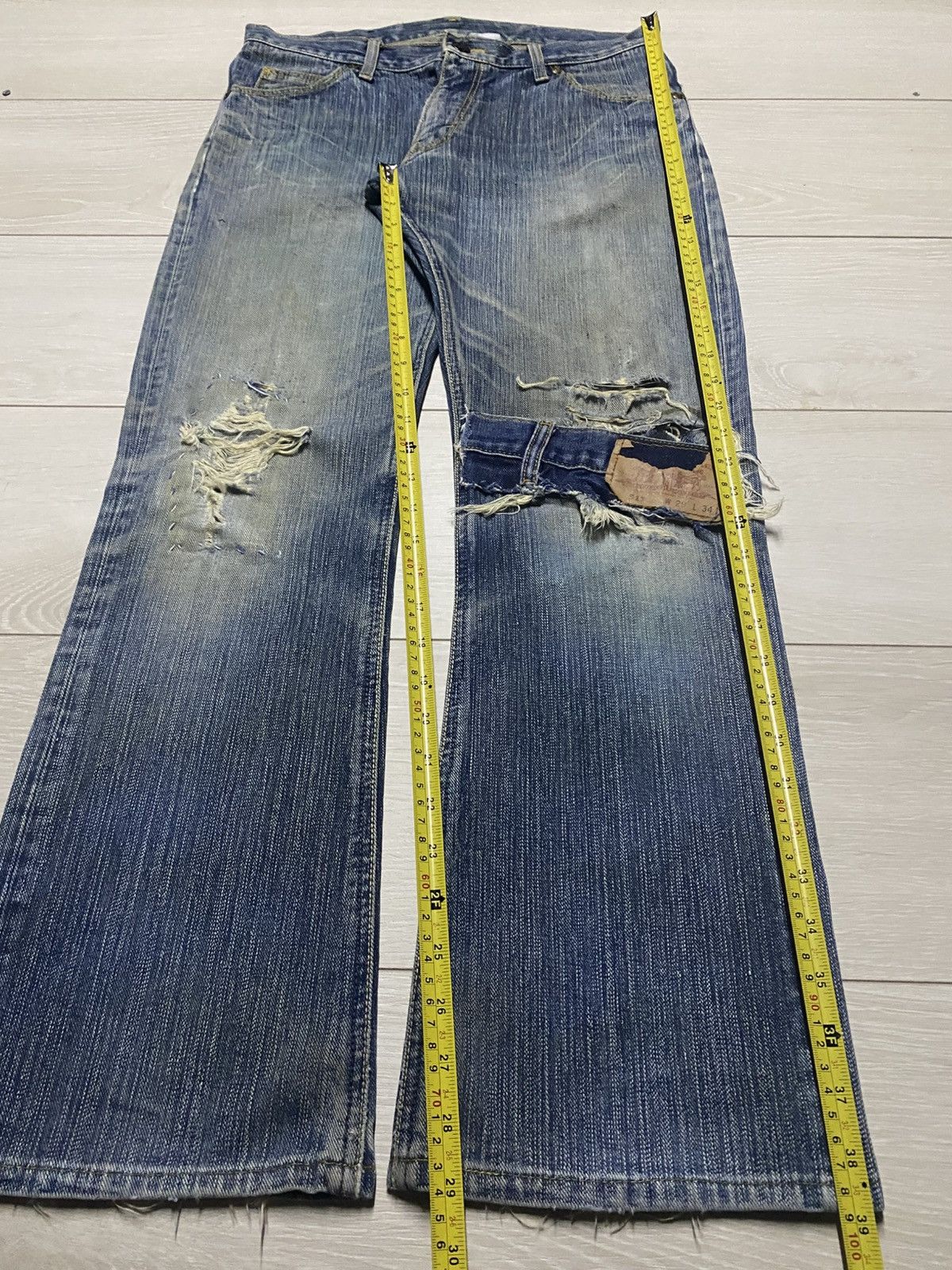 Lee × Number (N)ine Vintage Lee Mud Wash Distressed Patches Flare Jeans Size US 31 - 14 Thumbnail