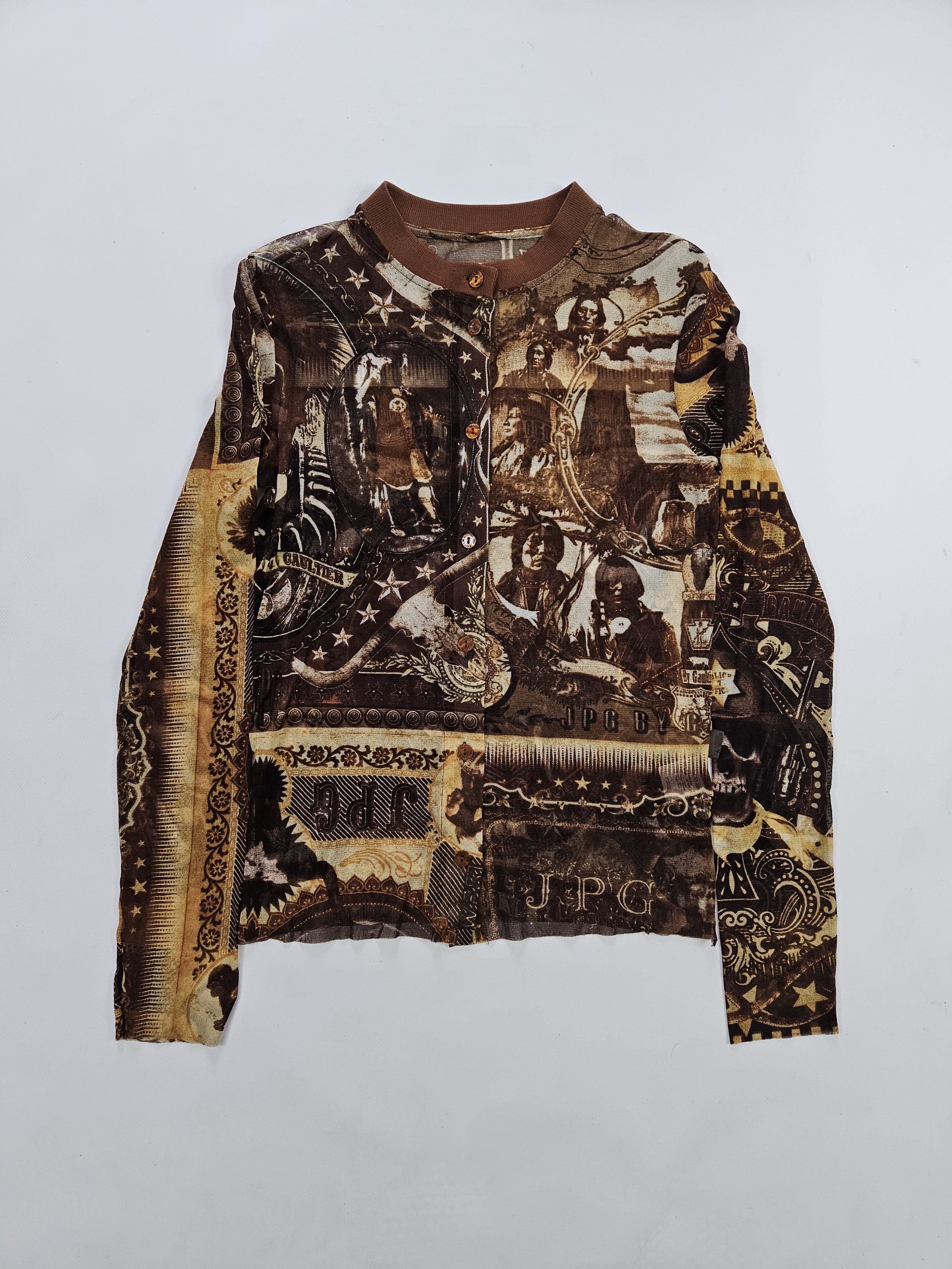 Jean Paul Gaultier jpg jeans native american all over print button up mesh top Size M / US 6-8 / IT 42-44 - 1 Thumbnail