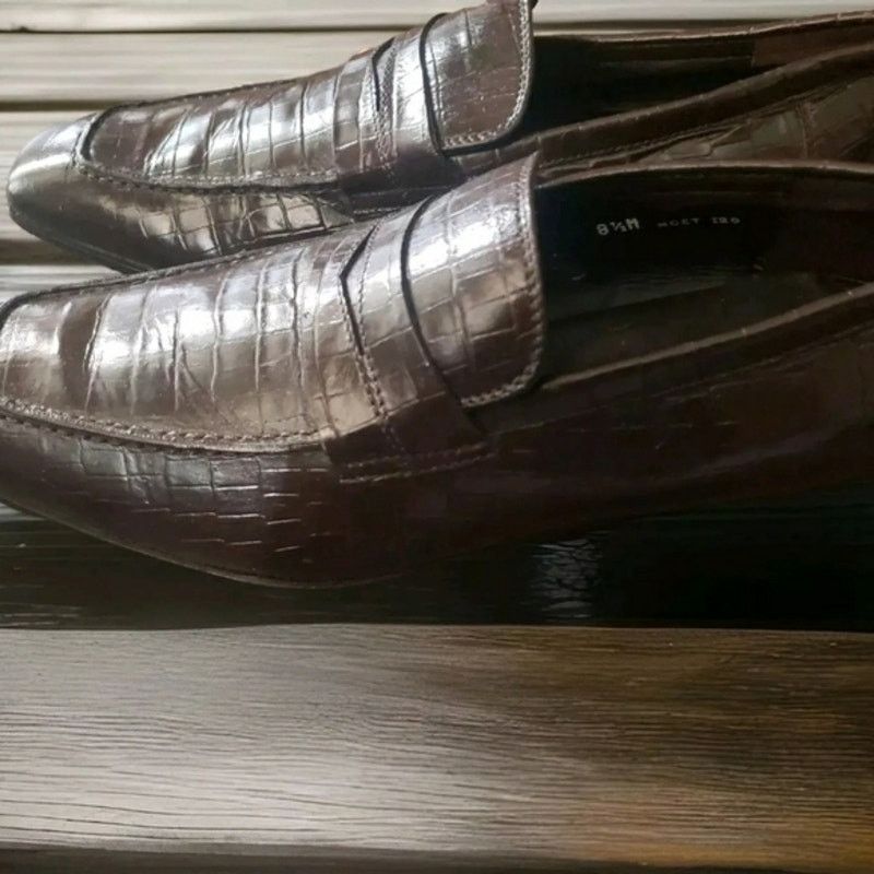 Donald Pliner Donald J Pliner Viro Brown Alligator Leather Men’s Loafers Size US 11.5 / EU 44-45 - 5 Thumbnail