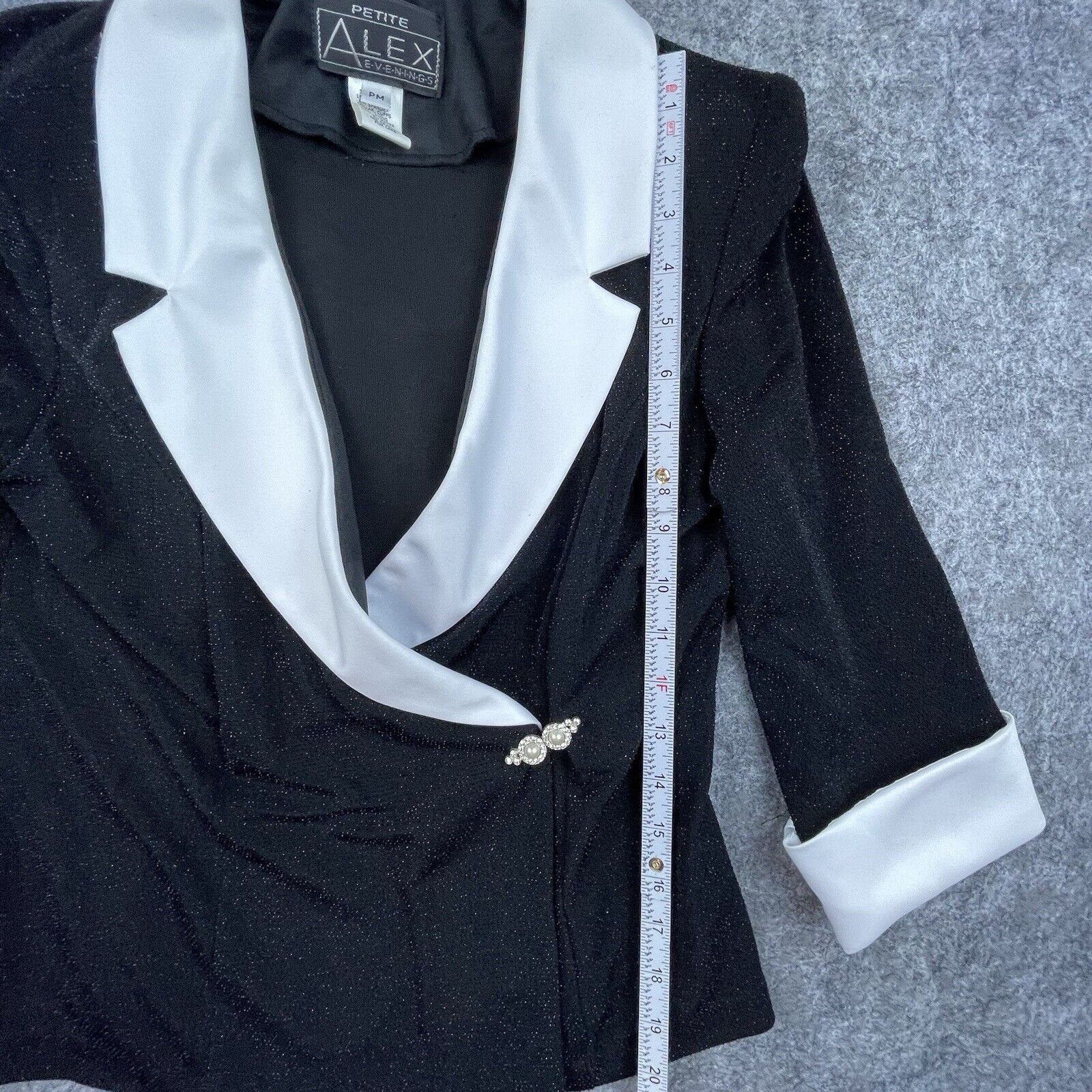 Alex Evenings Alex Evenings Blazer Womens PM White Satin Lapel Sparkle Size M / US 6-8 / IT 42-44 - 7 Thumbnail
