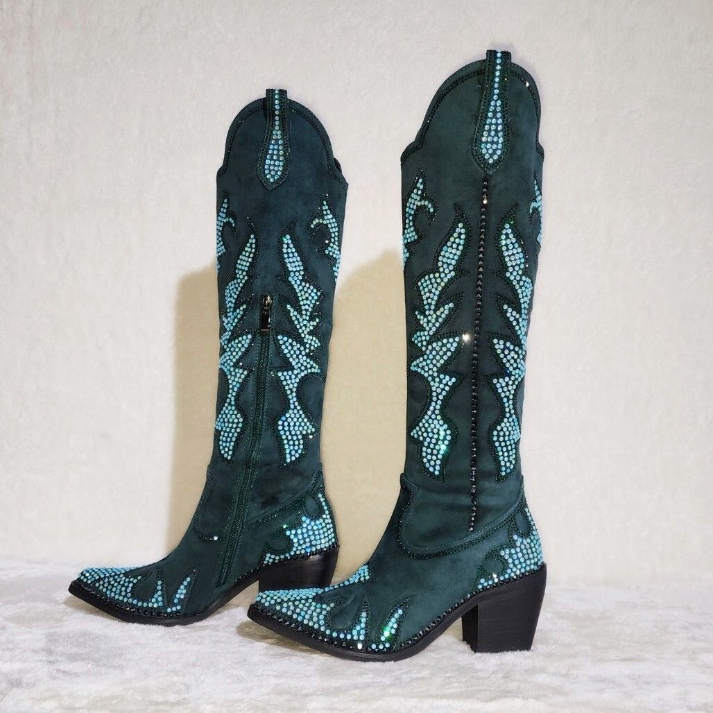 Other Sparks Country Western Cowgirl Knee Boots Dazzleing Iridesce Size US 10 / IT 40 - 2 Thumbnail