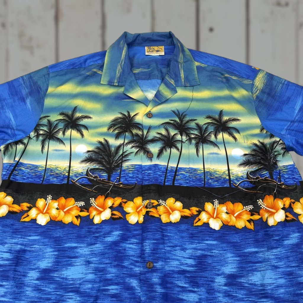 Vintage VTG Winnie Fashion Hawaiian Shirt 2XL Button-Up AOP Palm Tree Sunset Beach Men Blue Short Sleeve Collared Wrap Graphic/N/A? Size US XXL / EU 58 / 5 - 1 Thumbnail