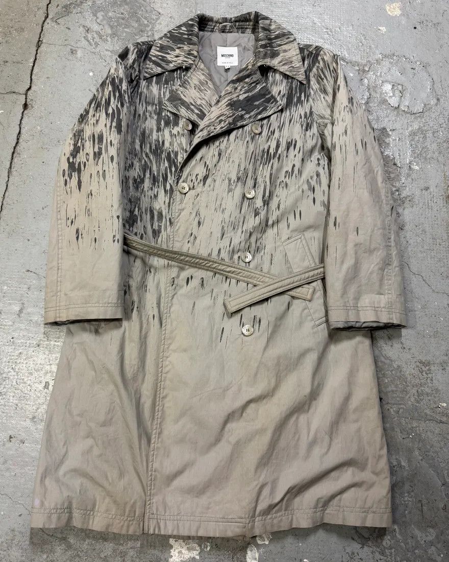 Moschino × Vintage 2000s Moschino Rain Painting Grey Trench Coat Size XS / US 0-2 / IT 36-38 - 1 Thumbnail