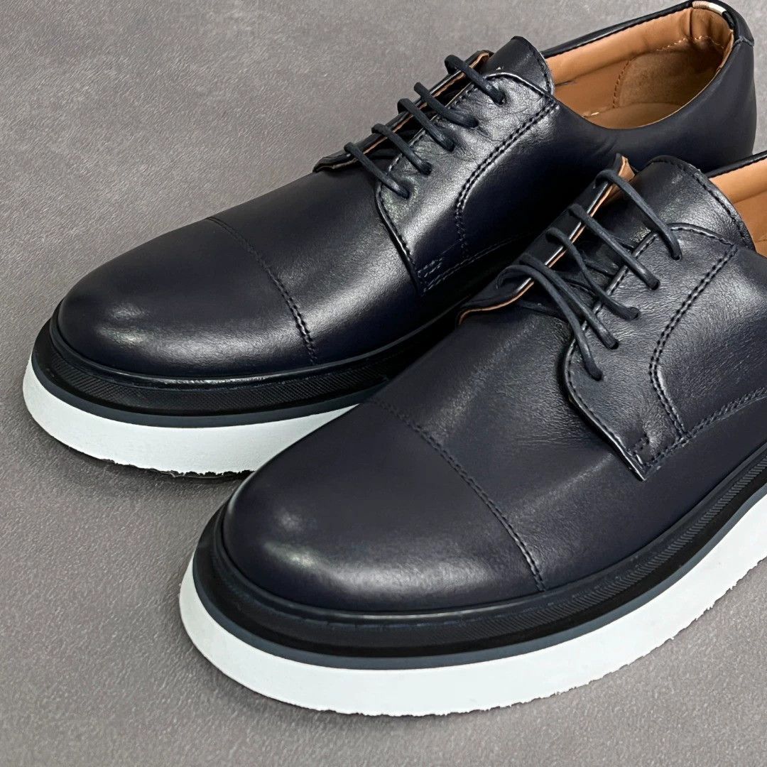 Hugo Boss HUGO BOSS Navy Calf Leather Lace-up Sneakers 39-42 Size US 7 / EU 40 - 4 Thumbnail