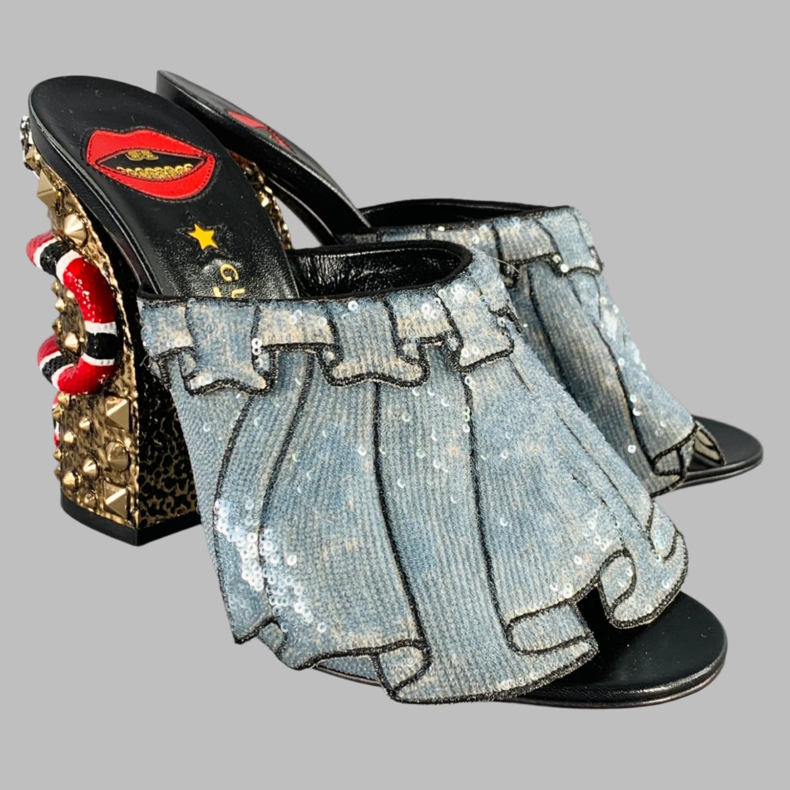 Gucci Size 8 Trompe L'oeil Blue Red Gold Beaded Mules Sandals Size US 8 / IT 38 - 1 Thumbnail
