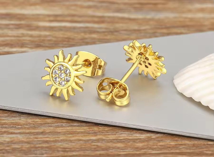 Jewelry Sun Stud Earrings for Men Women Streetwear Punk Hip Hop Size ONE SIZE - 3 Thumbnail