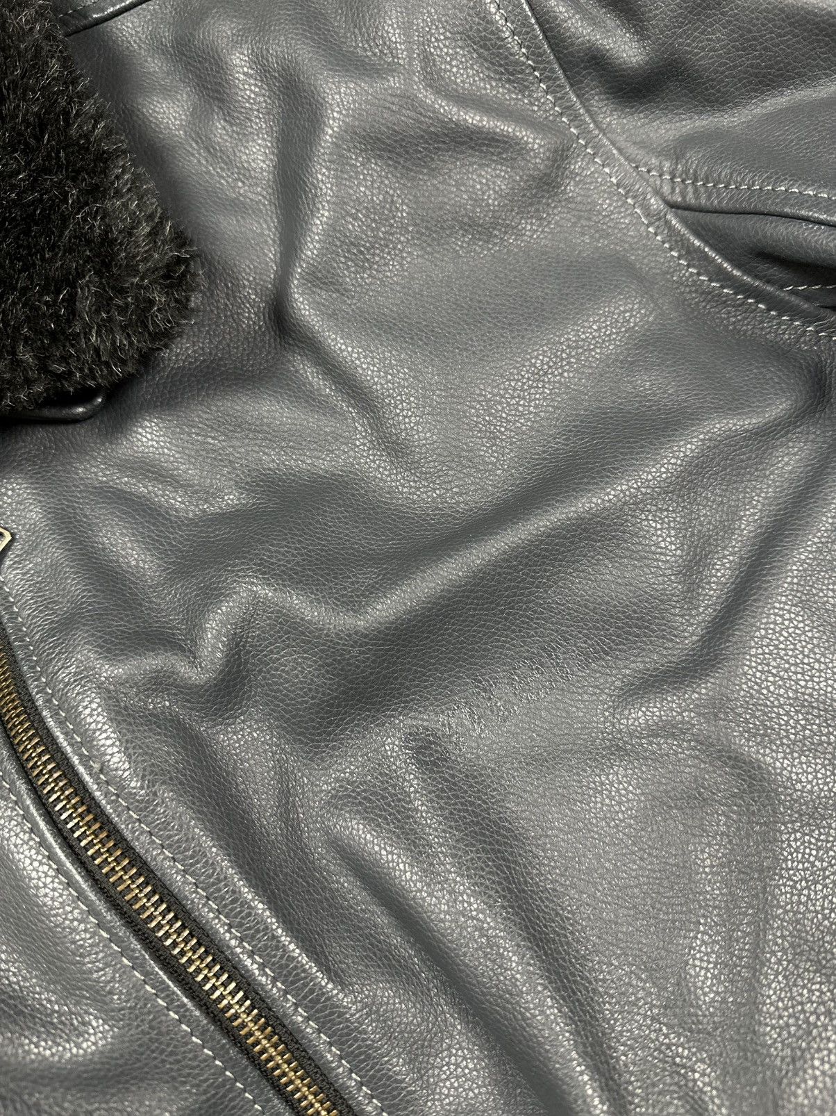 Vintage Y2K A2 Type Grey Leather Bomber Flyers Jacket