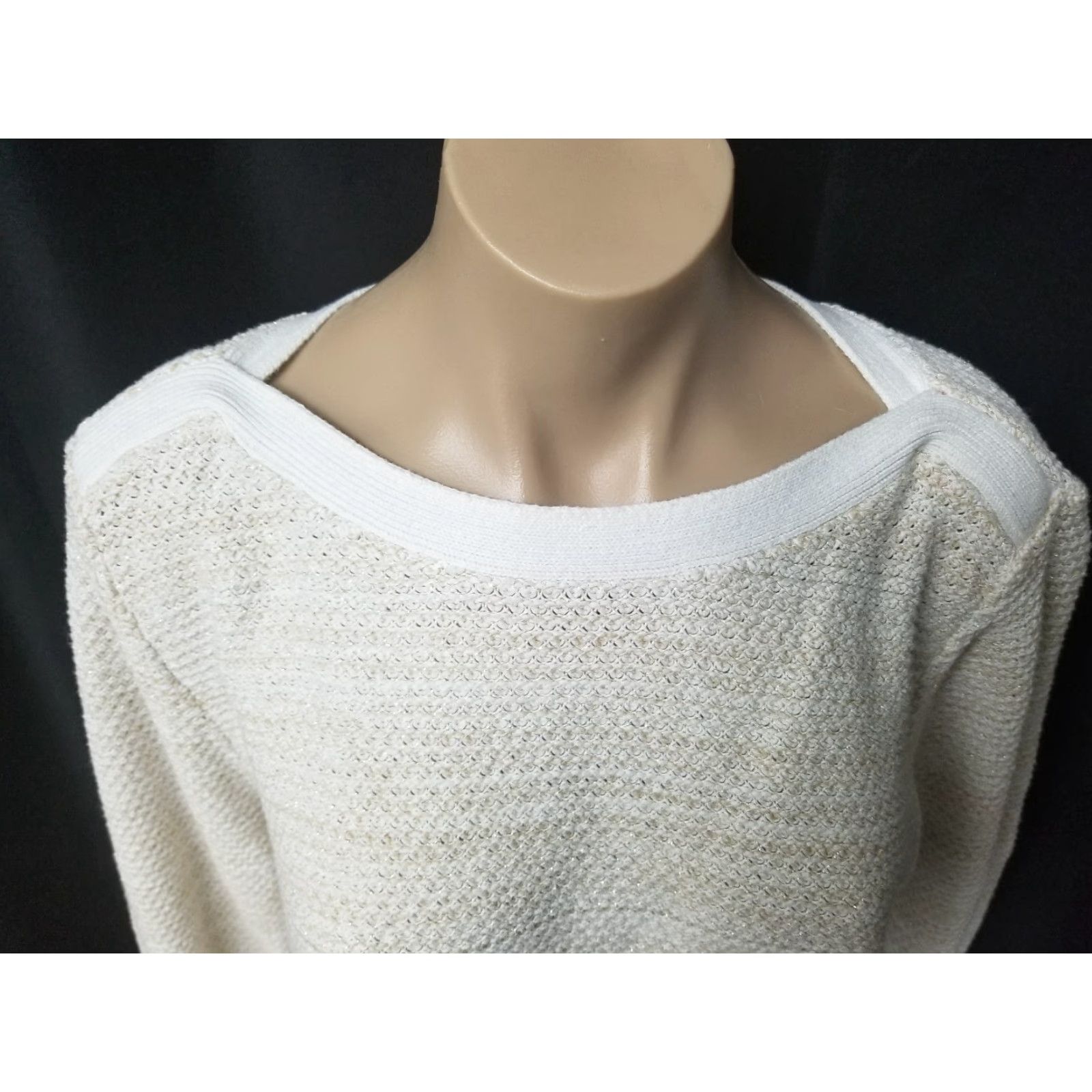 Vintage Karen Scott Knit Pullover Sweater XL Ivory Beige Metallic Gold Threading Women, Cable Knit, Casual Size XL / US 12-14 / IT 48-50 - 7 Thumbnail