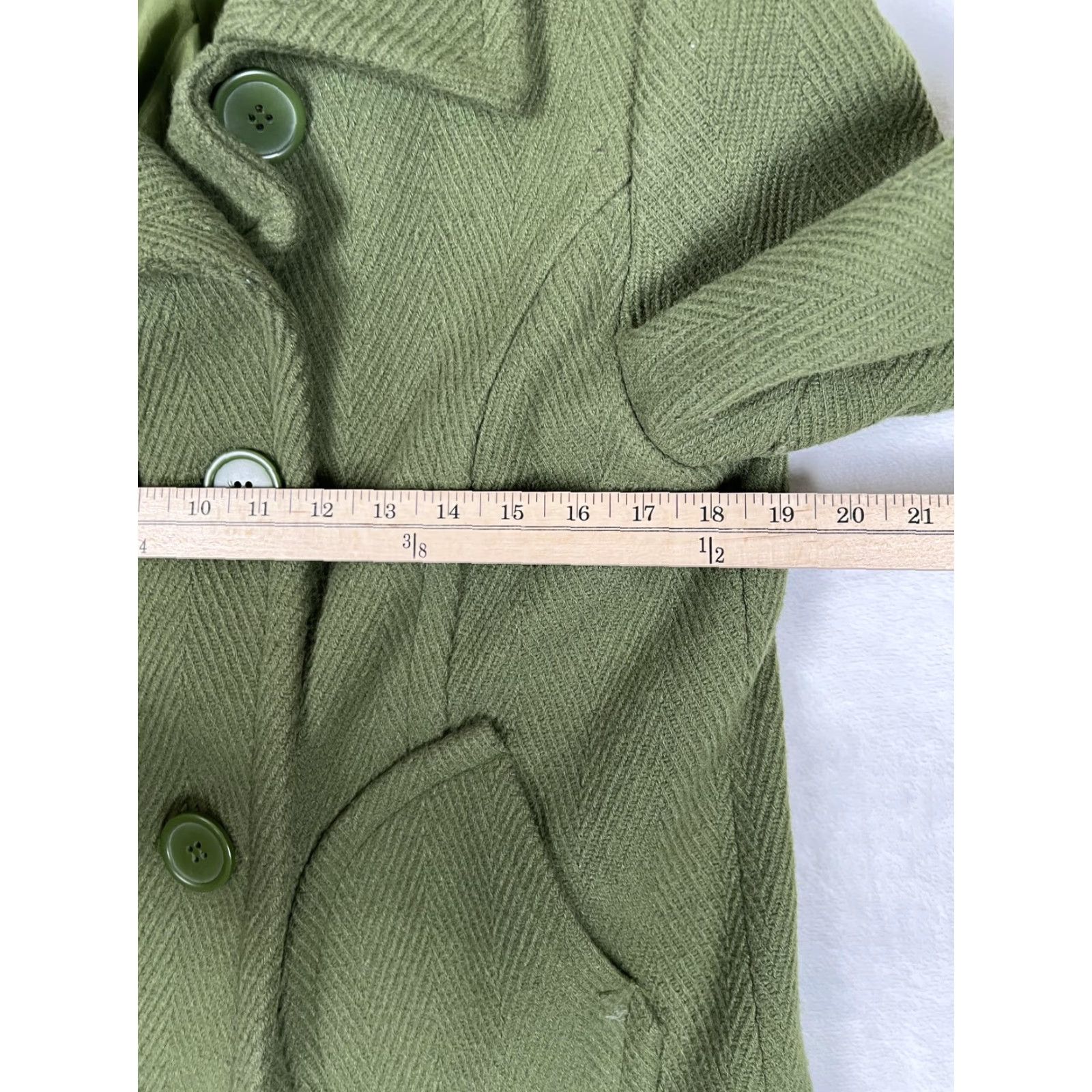 Mossimo Mossimo Coat Womens Medium Green Wool Herringbone Pea Coat Button Front Lined Size M / US 6-8 / IT 42-44 - 4 Thumbnail