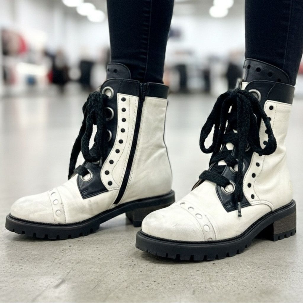 CASTA Ivory& Black Butter Soft Leather Combat Boots Size 37