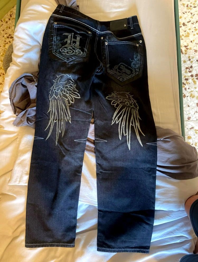 Japanese Brand × Vintage Black Embroidered Whit stitch Jeans Size US 32 / EU 48 - 2 Thumbnail