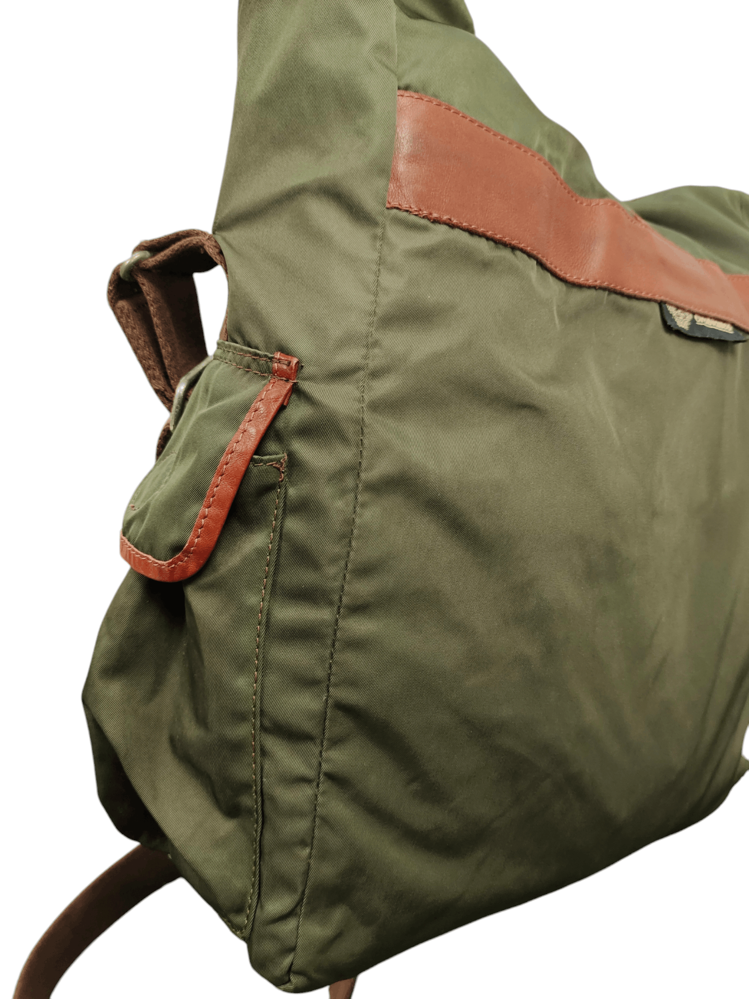Orobianco Vintage Orobianco Olive Green Nylon Leather Trim Sling Bag Size ONE SIZE - 7 Thumbnail