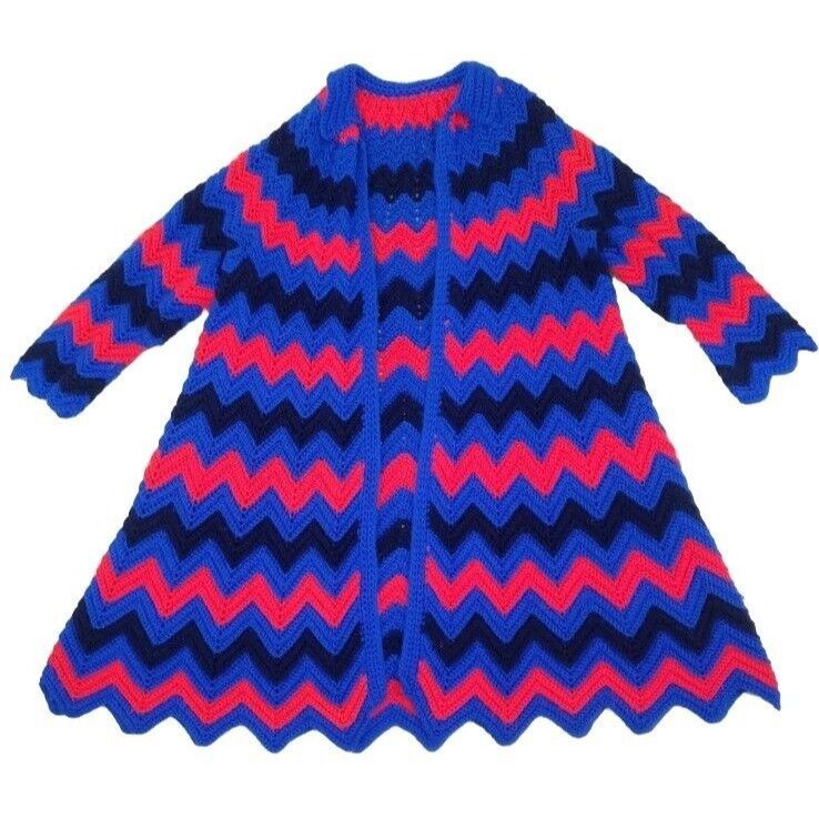 Handmade Crochet Granny Square Coat XL Cardigan Handmade Afghan Chevr Size XL / US 12-14 / IT 48-50 - 1 Thumbnail