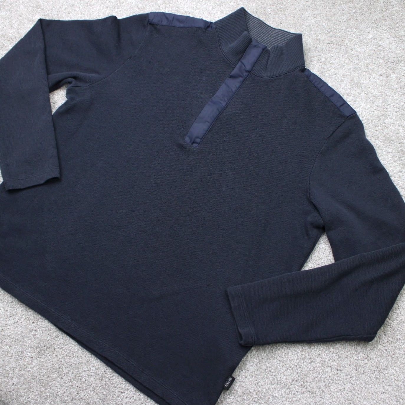 Hugo Boss HUGO BOSS Sweater Mens Large Blue 1/4 Zip Regular Fit Knit Pullover Mock Neck 100% Cotton Vintage? No Size US L / EU 52-54 / 3 - 2 Thumbnail