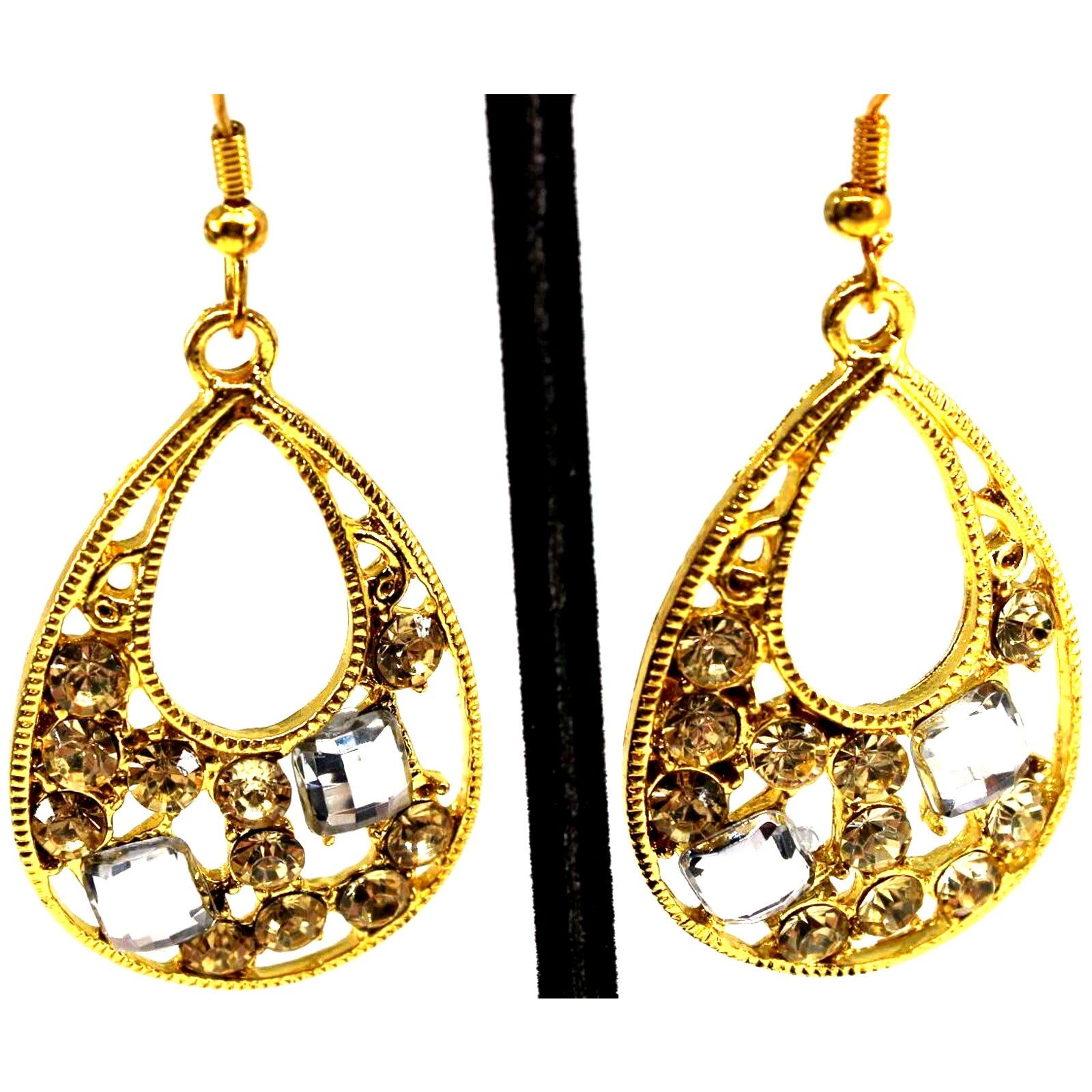 Other Dazzling Goldtone Clear Rhinestone Studded Earrings • 2" Size ONE SIZE - 3 Thumbnail