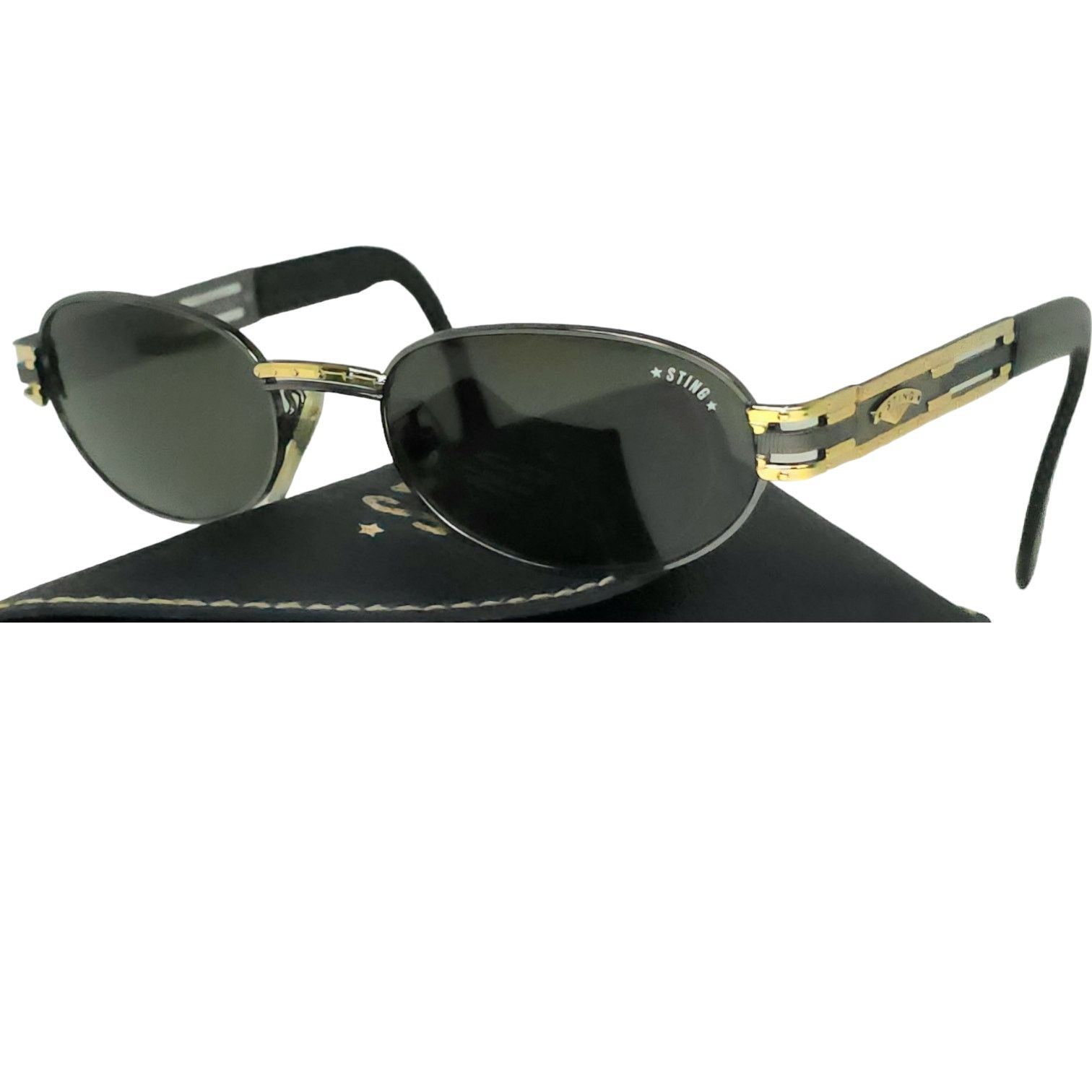 Sting Vintage Sting Gold Black Oval Sunglasses w Case Made Italy Size ONE SIZE - 3 Thumbnail