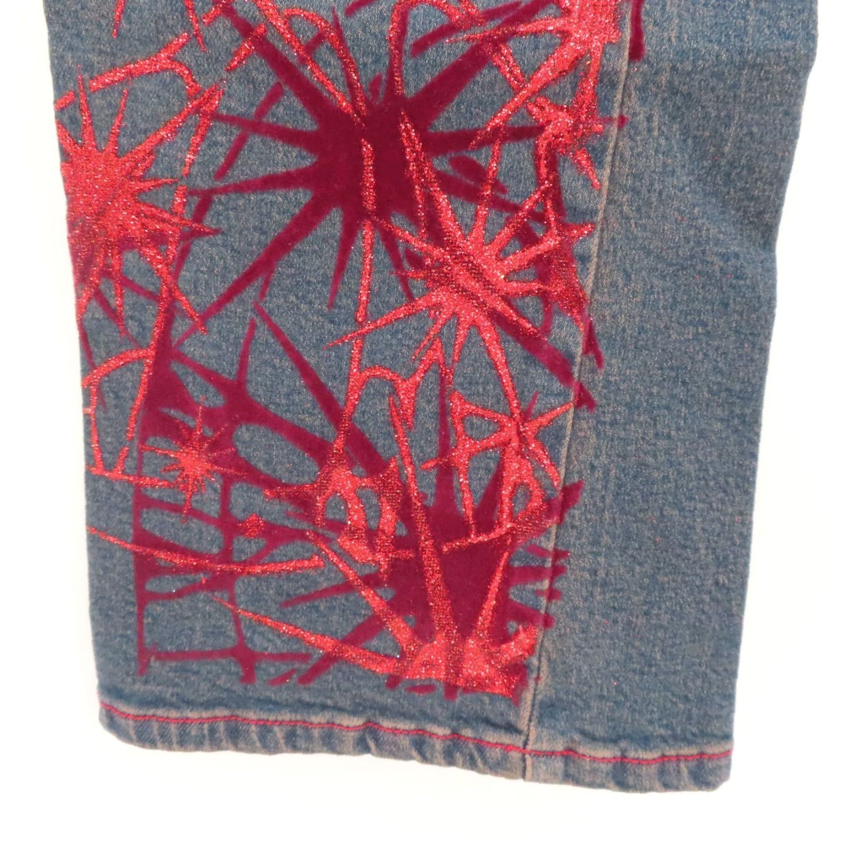 Velvet VINTAGE Amazing Jeans Jeans Womens 14 Red Glitter Velvet Splash Denim Pants 2000s NEW Size 36" / US 14 / IT 50 - 5 Thumbnail