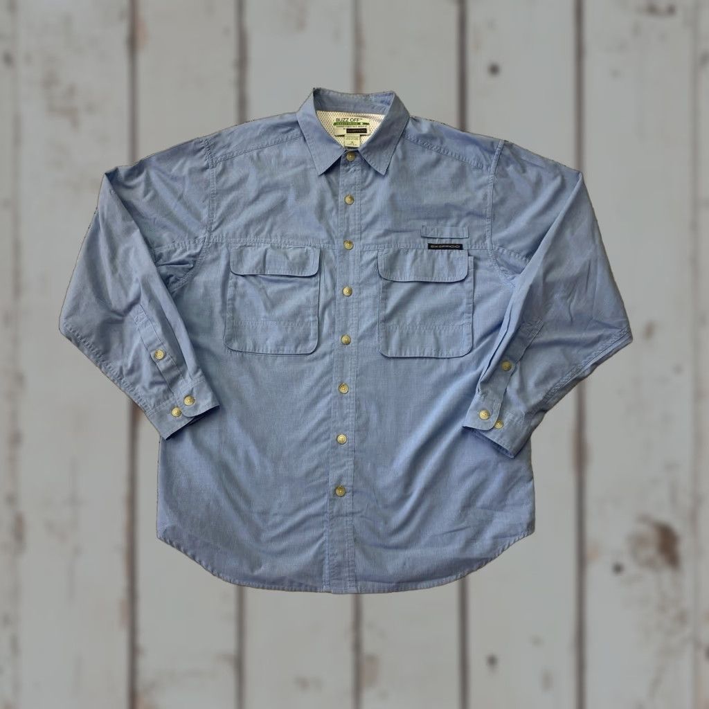 ExOfficio ExOfficio Shirt Mens Medium Button-Up Long Sleeve Outdoor Pockets Blue Nylon Polyester Button-Down Regular Fit Size US M / EU 48-50 / 2 - 1 Thumbnail