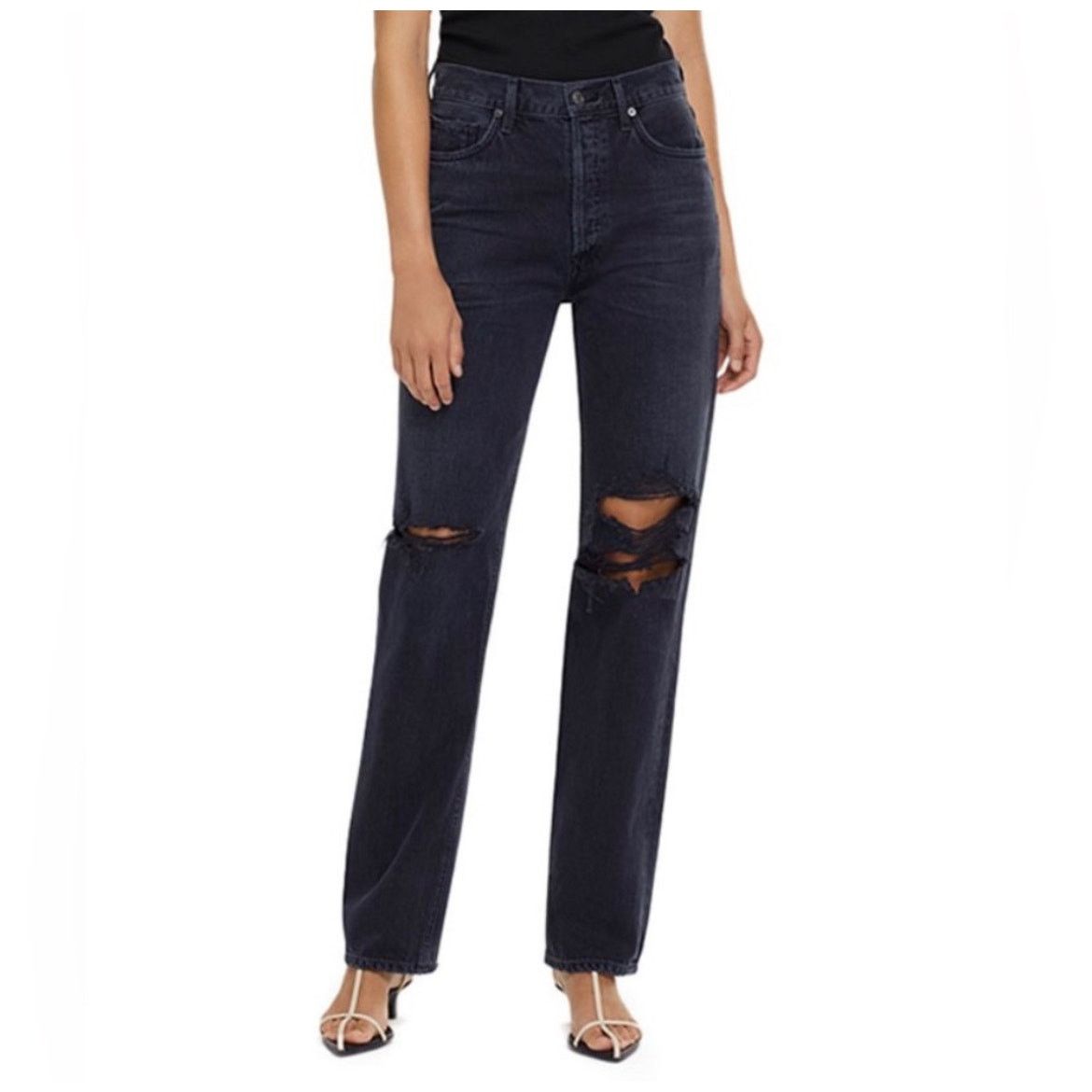 Agolde AGOLDE Los‎ Angeles Black Distressed Jeans ( 26 ) Size 26" / US 2 / IT 38 - 1 Thumbnail