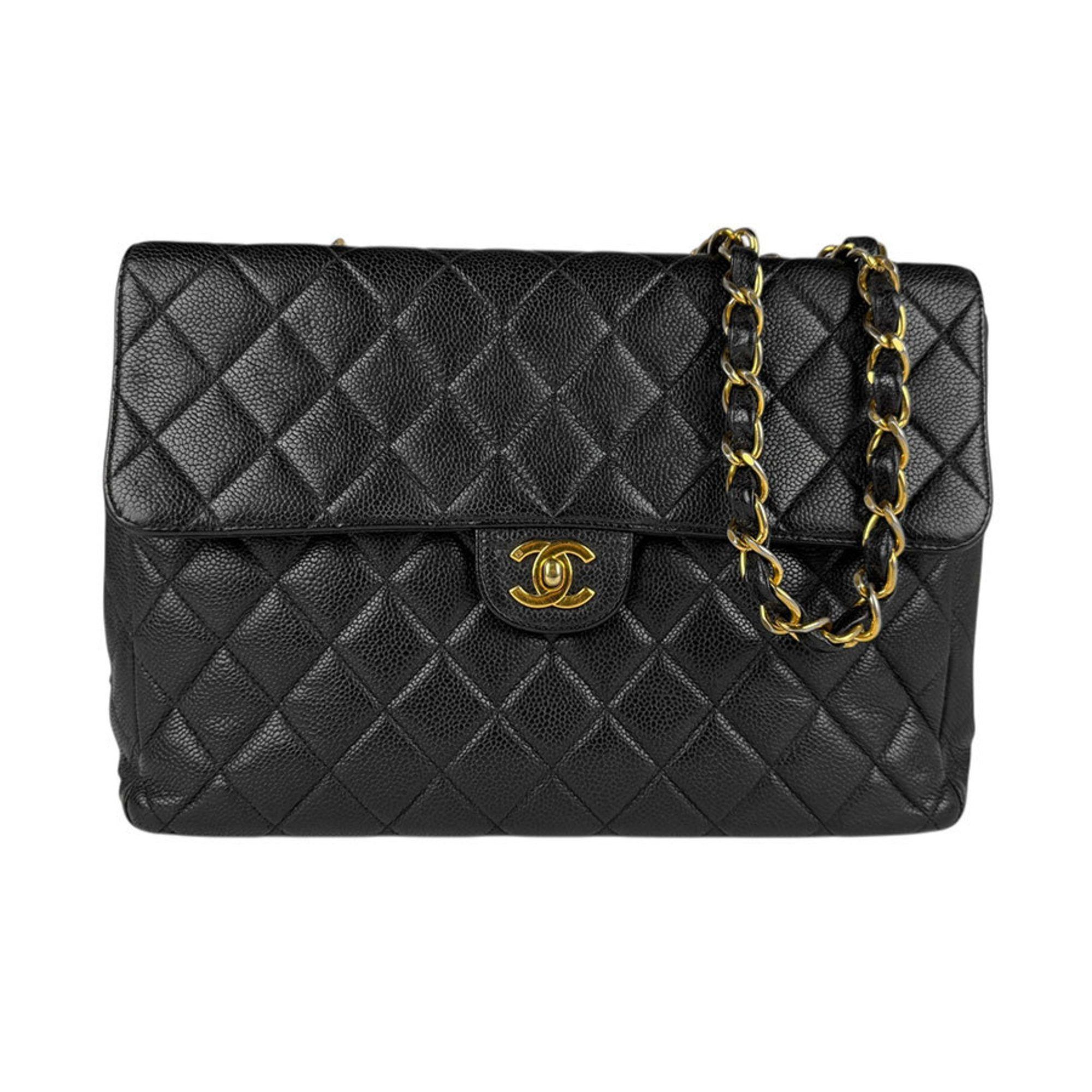 Chanel Shoulder Bag Matelasse 30 Deca Caviar Skin Leather Black Gold Women's Z5155