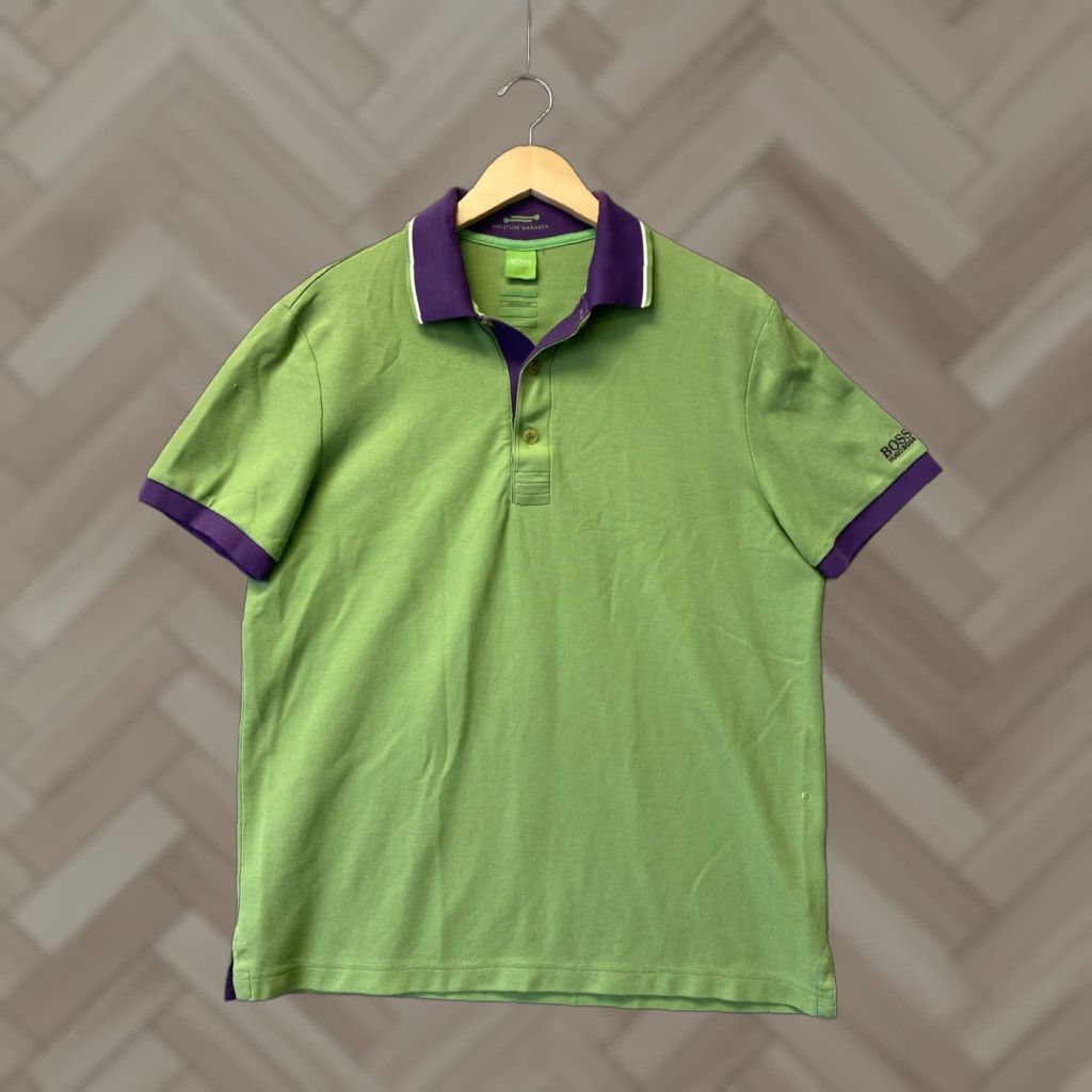 Hugo Boss HUGO BOSS Polo Shirt Pima Cotton GREEN Purple Mens M /146-39 Polo Short Sleeve Regular Fit Adult Medium Green 90s Modern Authentic Mens Size US M / EU 48-50 / 2 - 1 Thumbnail