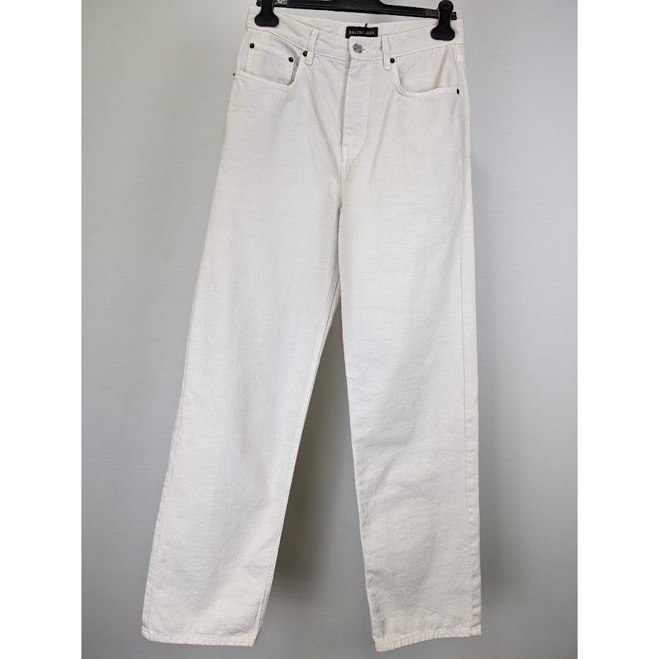 Balenciaga o1rshd1 Loose Fit Jeans White Denim in Cream Size US 26 / EU 42 - 2 Thumbnail