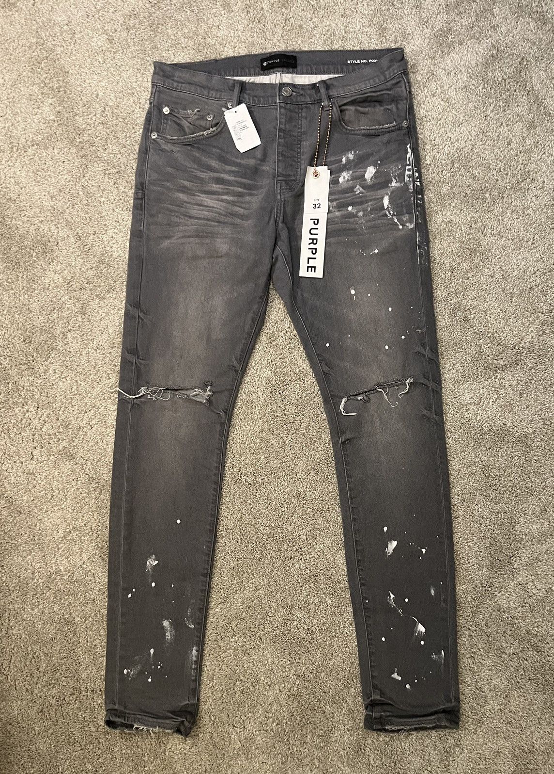 Pre-owned Purple Brand Slit Knee Paint Splatter Skinny Jeans In Grey