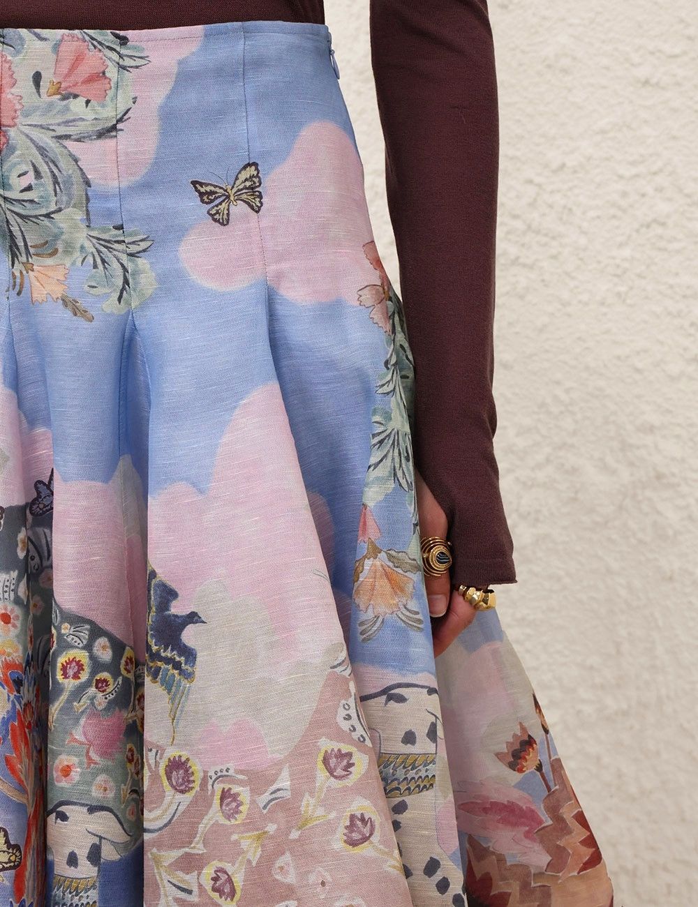 oc11z0725 Illustration Godet Skirt in Multicolor