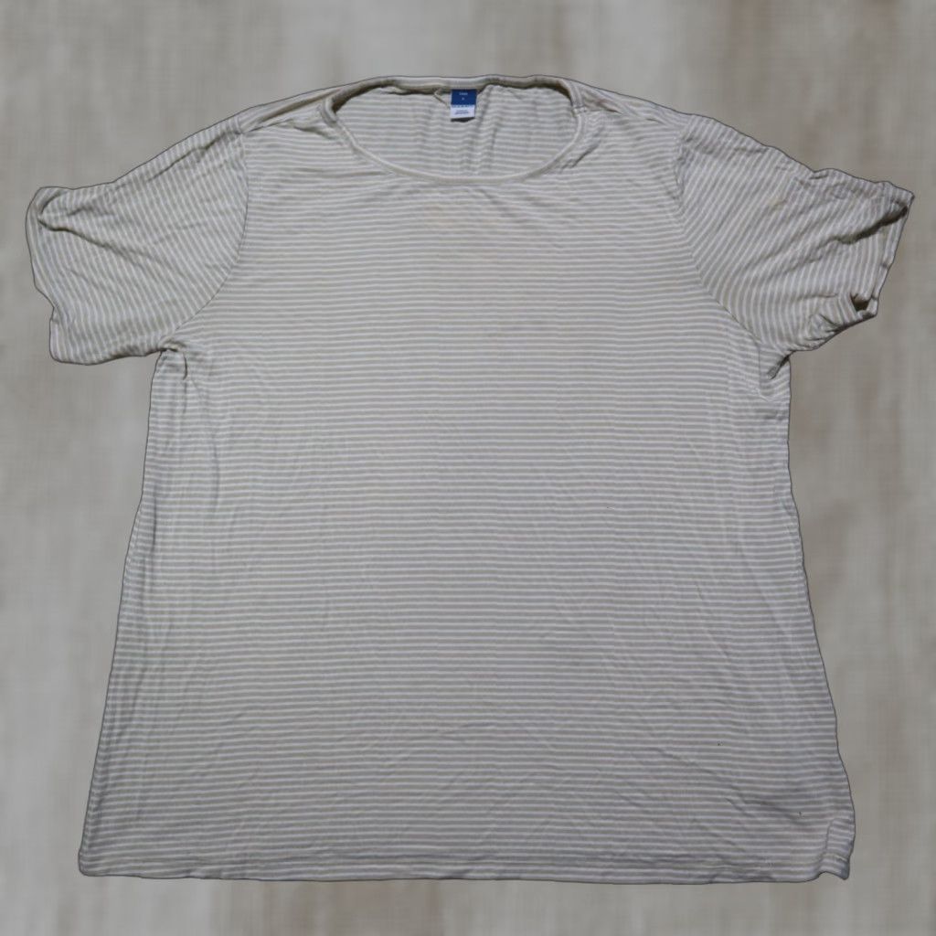Old Navy Old Navy Shirt Women L Brown Striped Short Sleeve T-Shirt, Casual, Luxurious Navy Accents, Round Neck, 93% Cotton, 7% Polyester Size L / US 10 / IT 46 - 1 Thumbnail