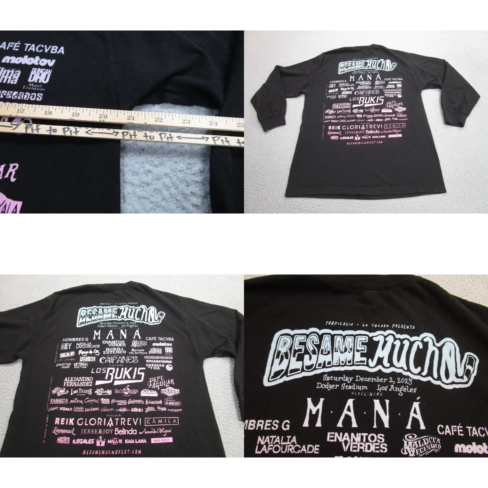 Gildan Besame Mucho Fest Shirt Mens Large Black 2023 LA Lineup Mana Los Bukis Concert Size US L / EU 52-54 / 3 - 8 Thumbnail