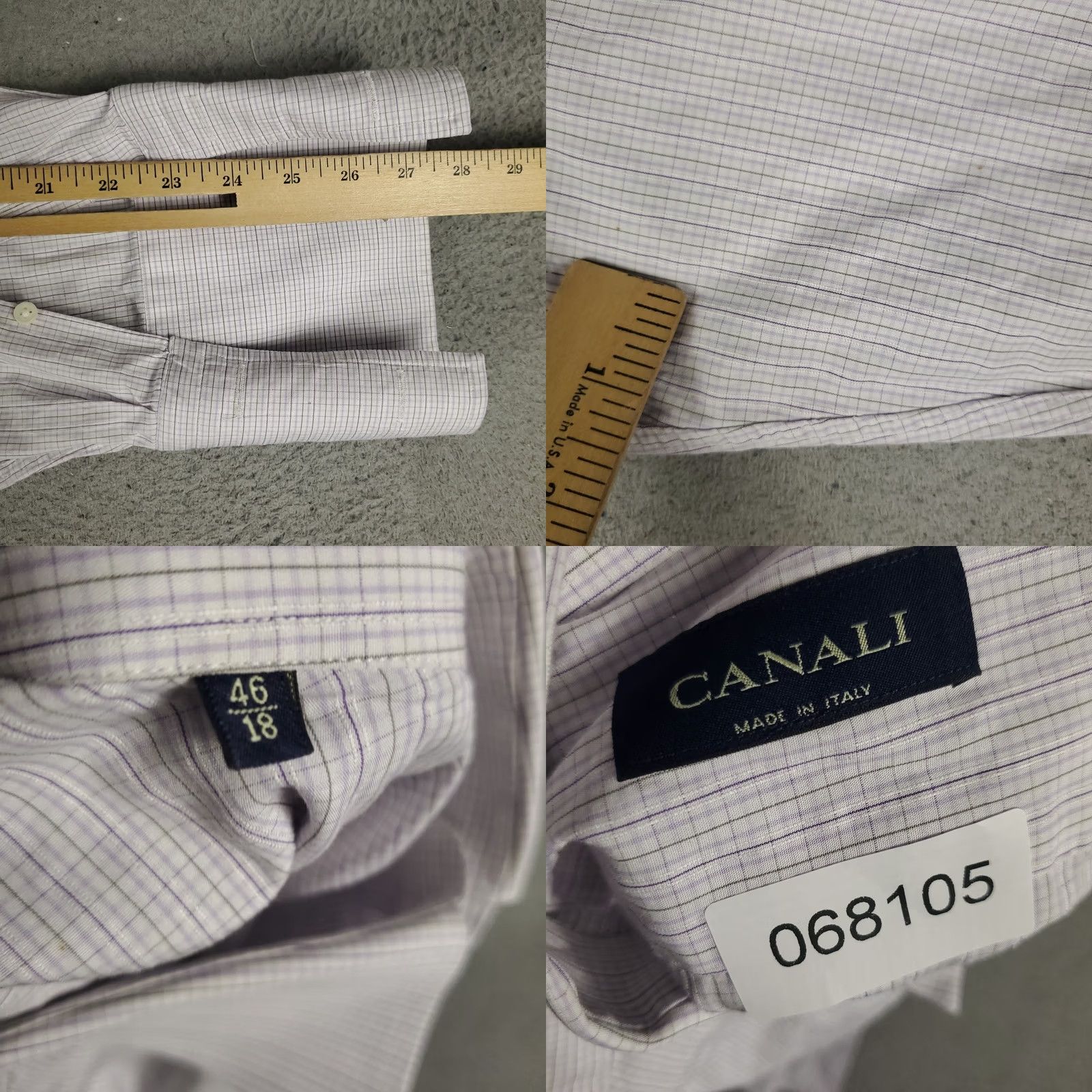 Canali Canali Shirt Mens 18 46 Purple Plaid Dress Shirt Button Up Long Sleeve Size 48R - 8 Thumbnail