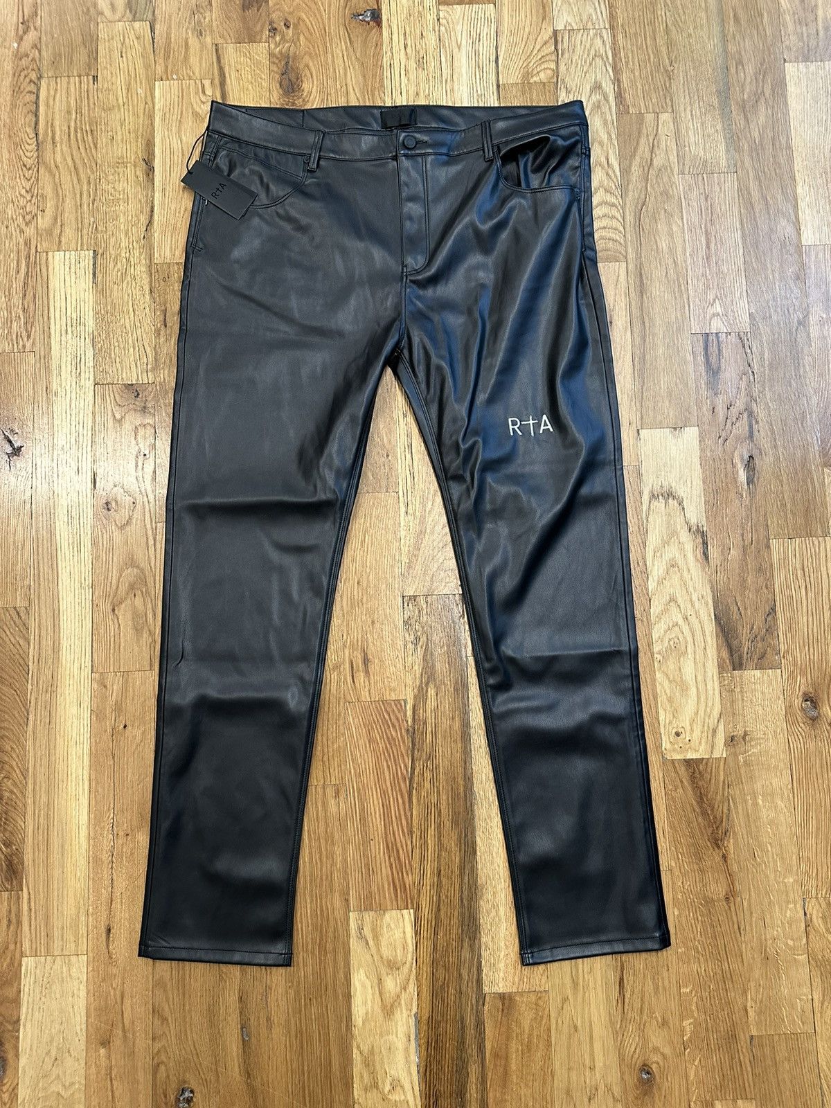 image of Rta White Spell Black Leather Denim Jeans Size 40, Men's