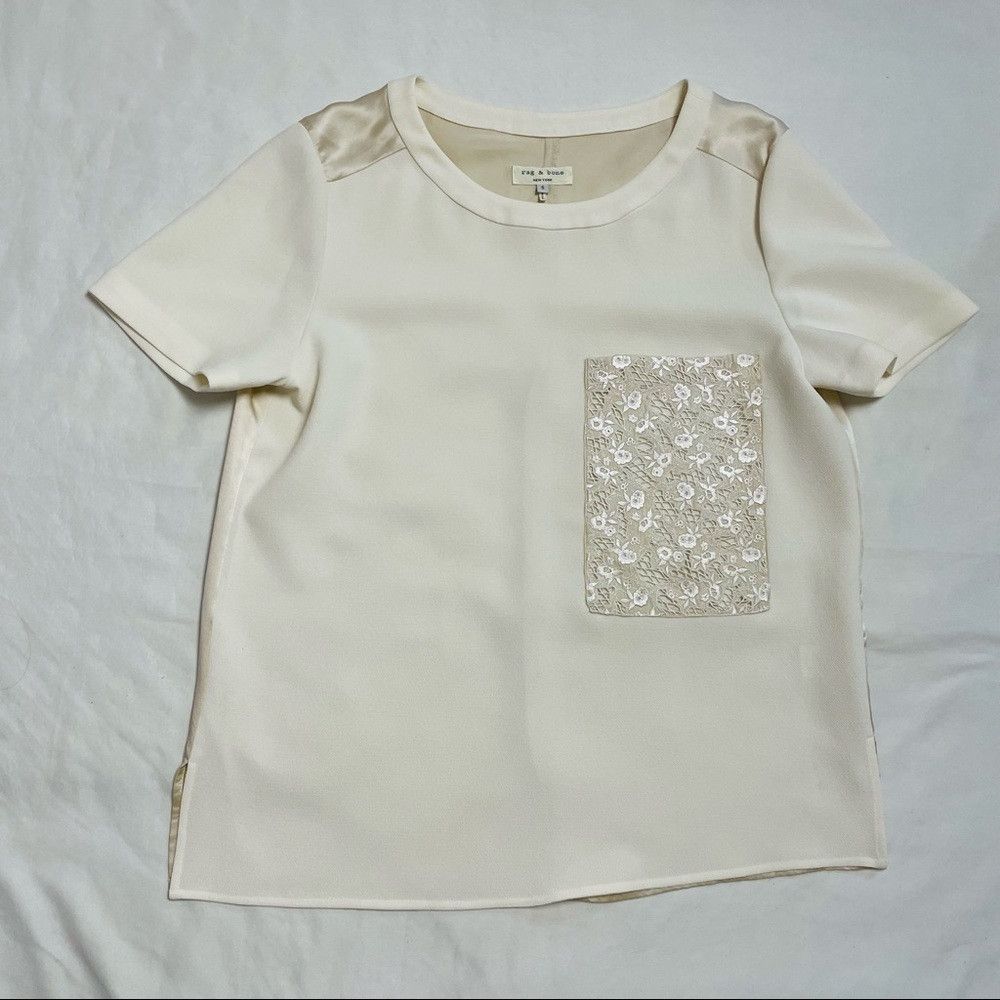 Rag & Bone Rag & Bone Cream Silk Blouse With Lace Pocket Size S Size S / US 4 / IT 40 - 5 Thumbnail