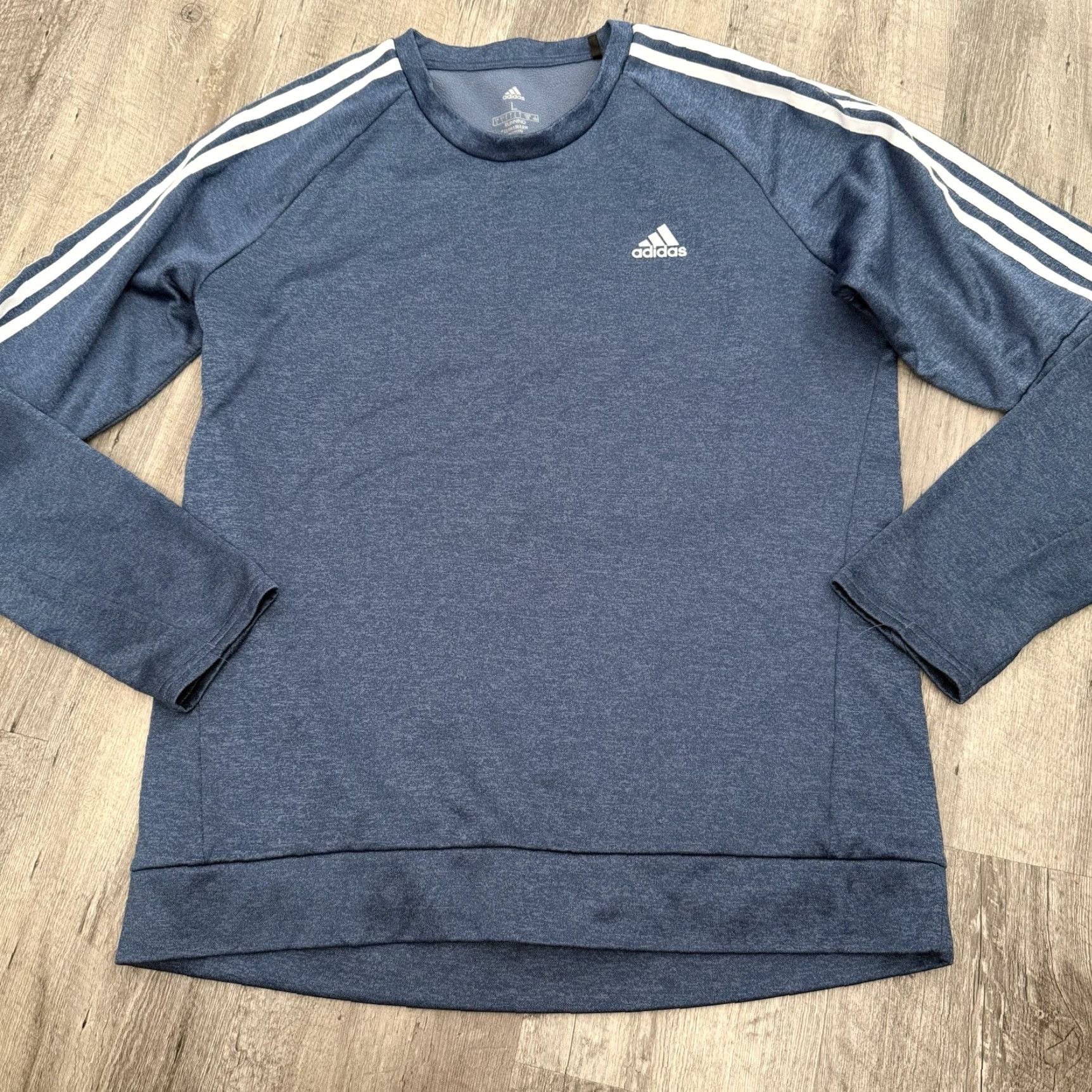 Adidas Adidas Running Sweatshirt Mens Large Climawarm 3-Stripes Crew Neck Pullover Blue Polyester Fleece Athletic Shirt Size US L / EU 52-54 / 3 - 6 Thumbnail